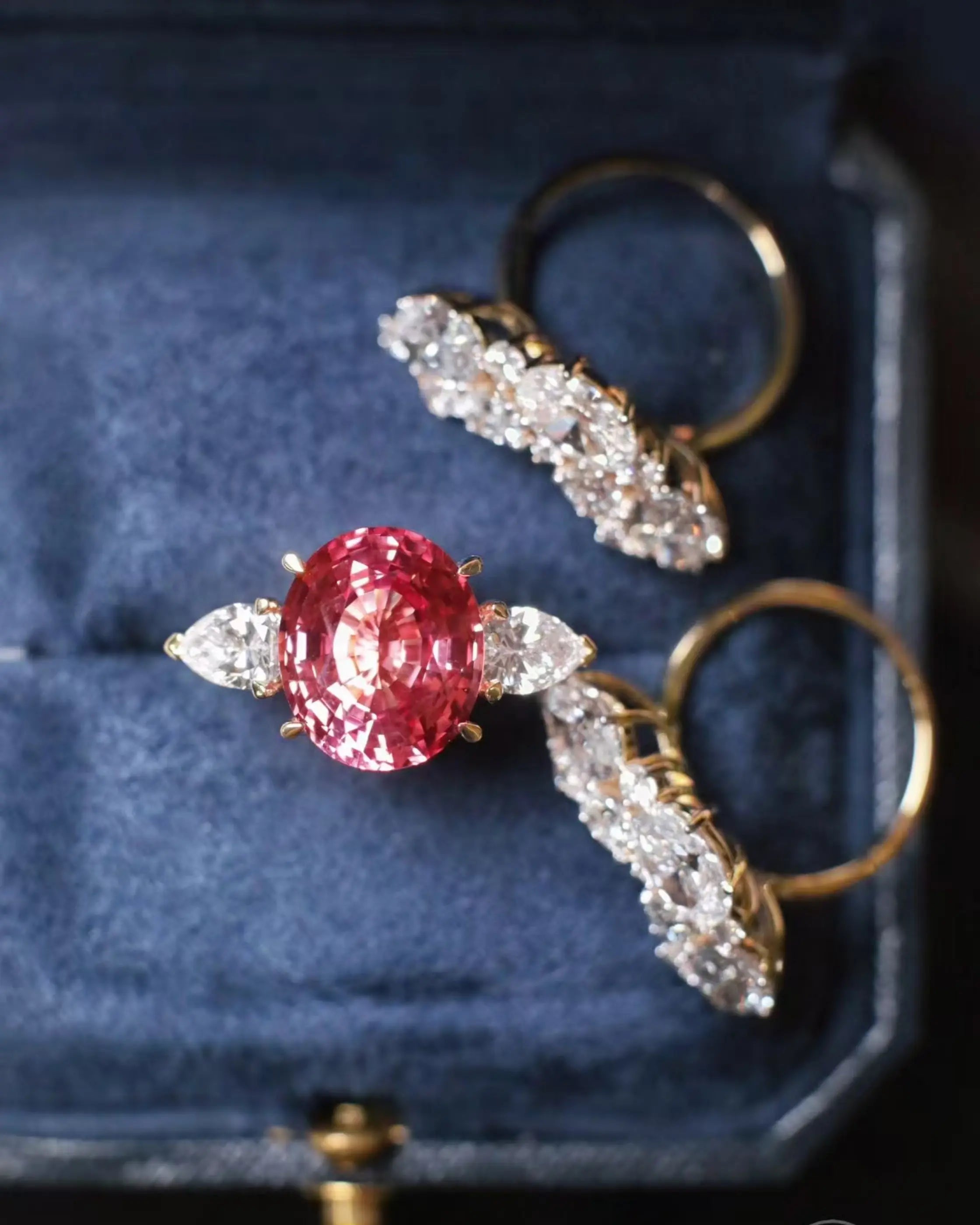 OEM/ODM/Wholesale 9K Gold Lab-Grown Padparadscha Sapphire & Diamond Ring | 8.675ct Center | 9.176ct Accents | 11g