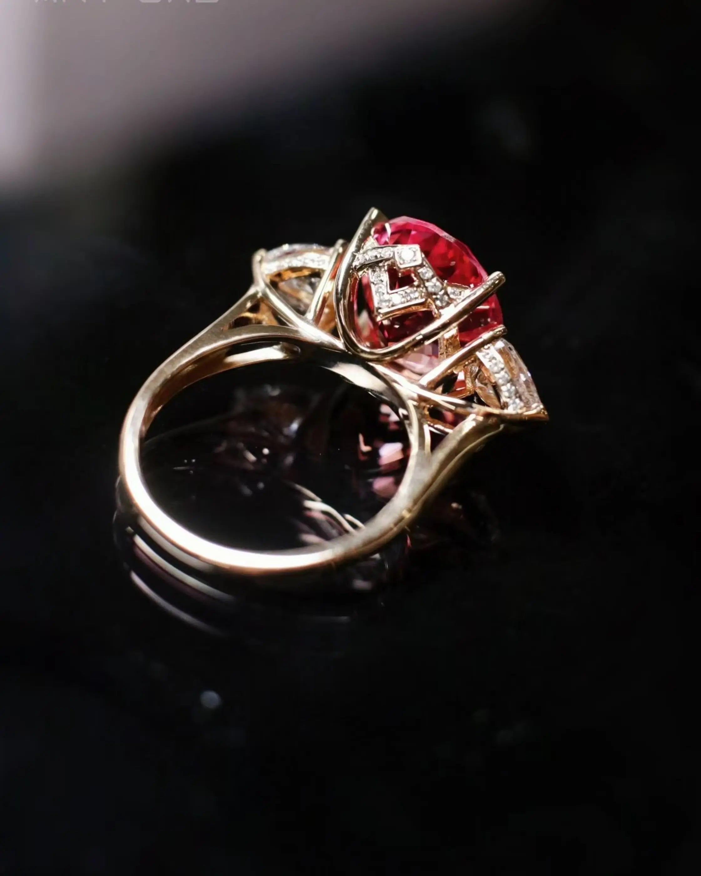 OEM/ODM/Wholesale 9K Gold Lab-Grown Padparadscha Sapphire & Diamond Ring | 8.675ct Center | 9.176ct Accents | 11g