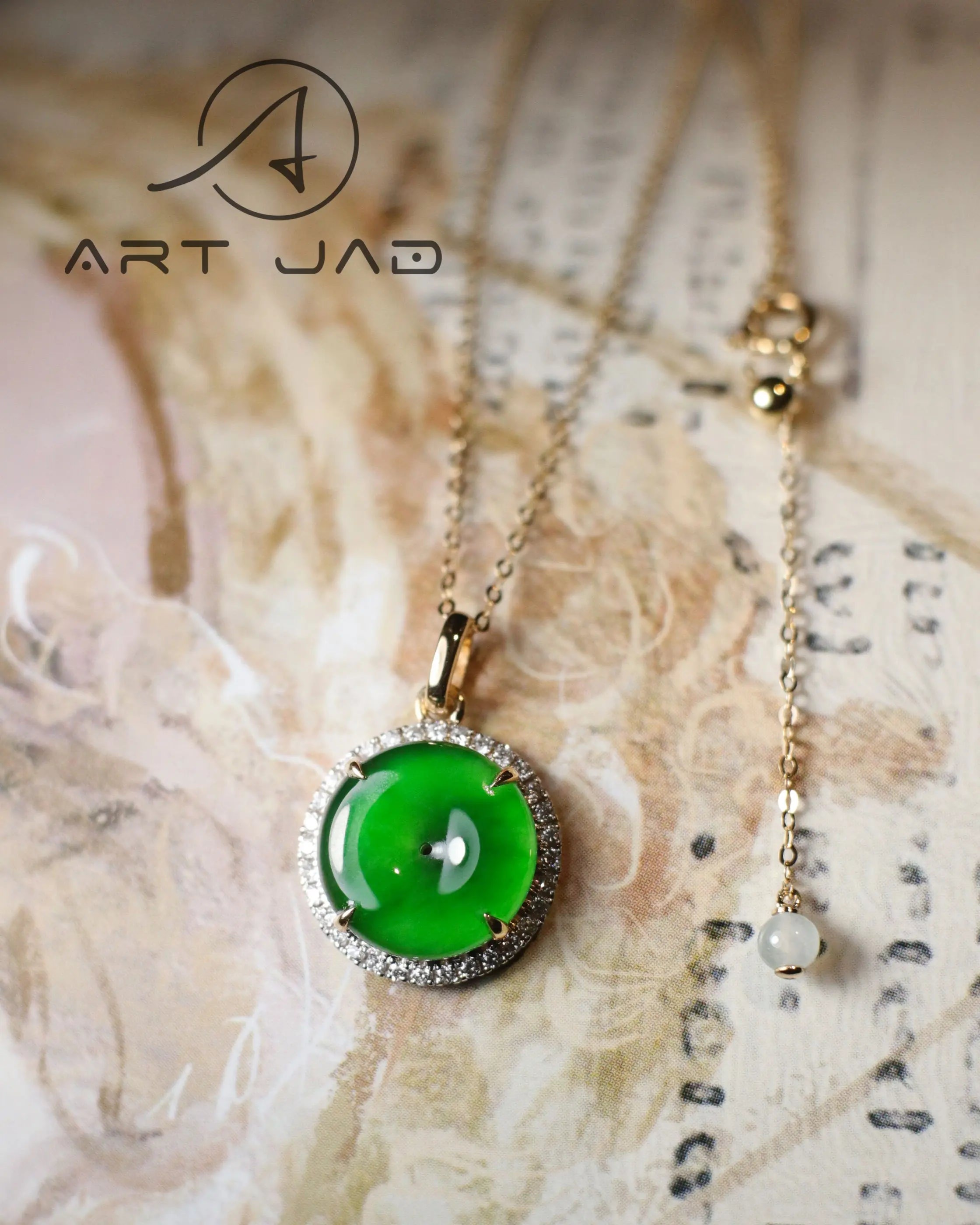 OEM/ODM/Wholesale 18K Gold Jadeite & Diamond Pendant with Enamel Back | 8–10mm Jade | 45cm
