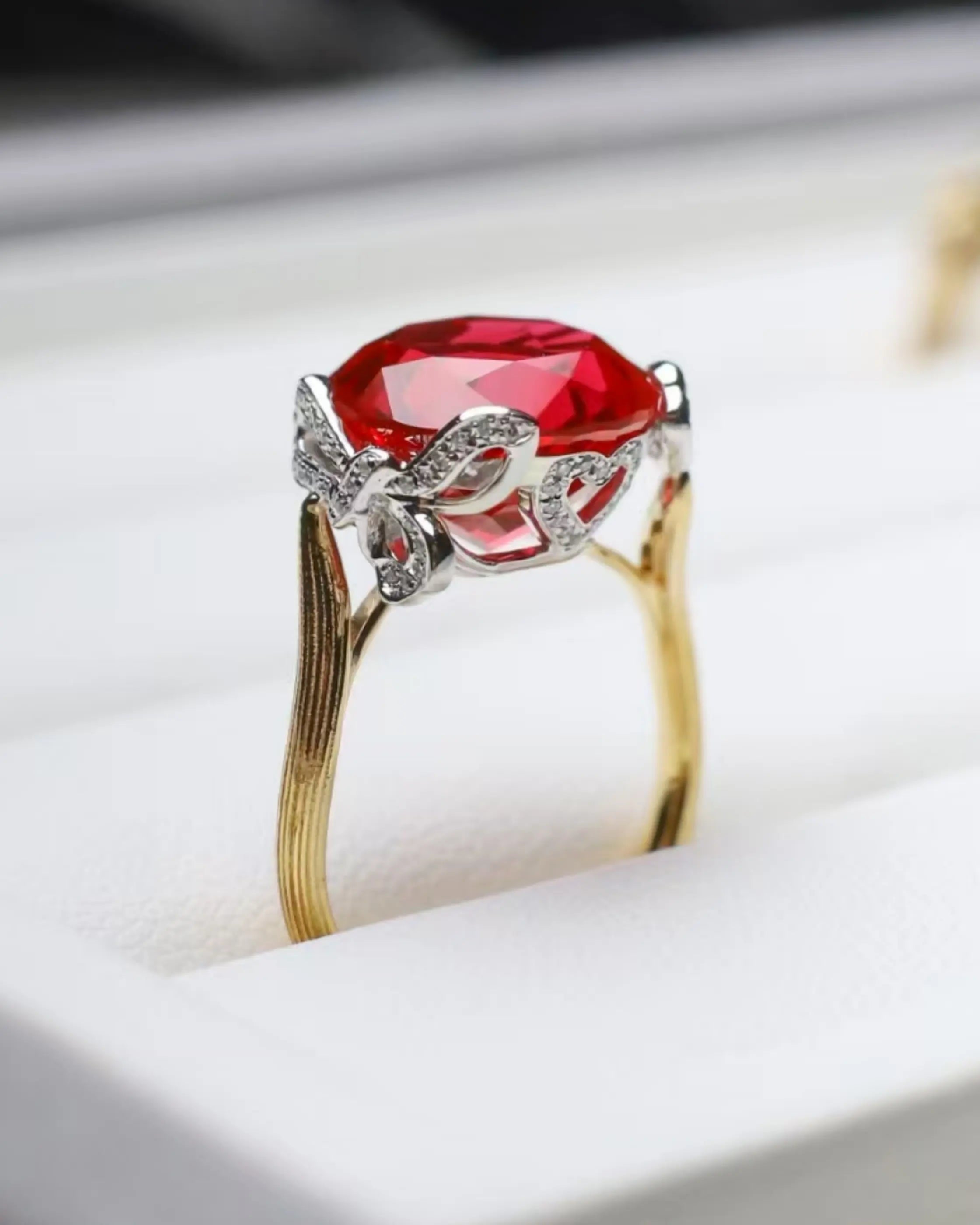 OEM/ODM/Wholesale 9K Gold Lab-Grown Ruby & Diamond Ring | 9.245ct Center | 0.102ct Accents | 4g
