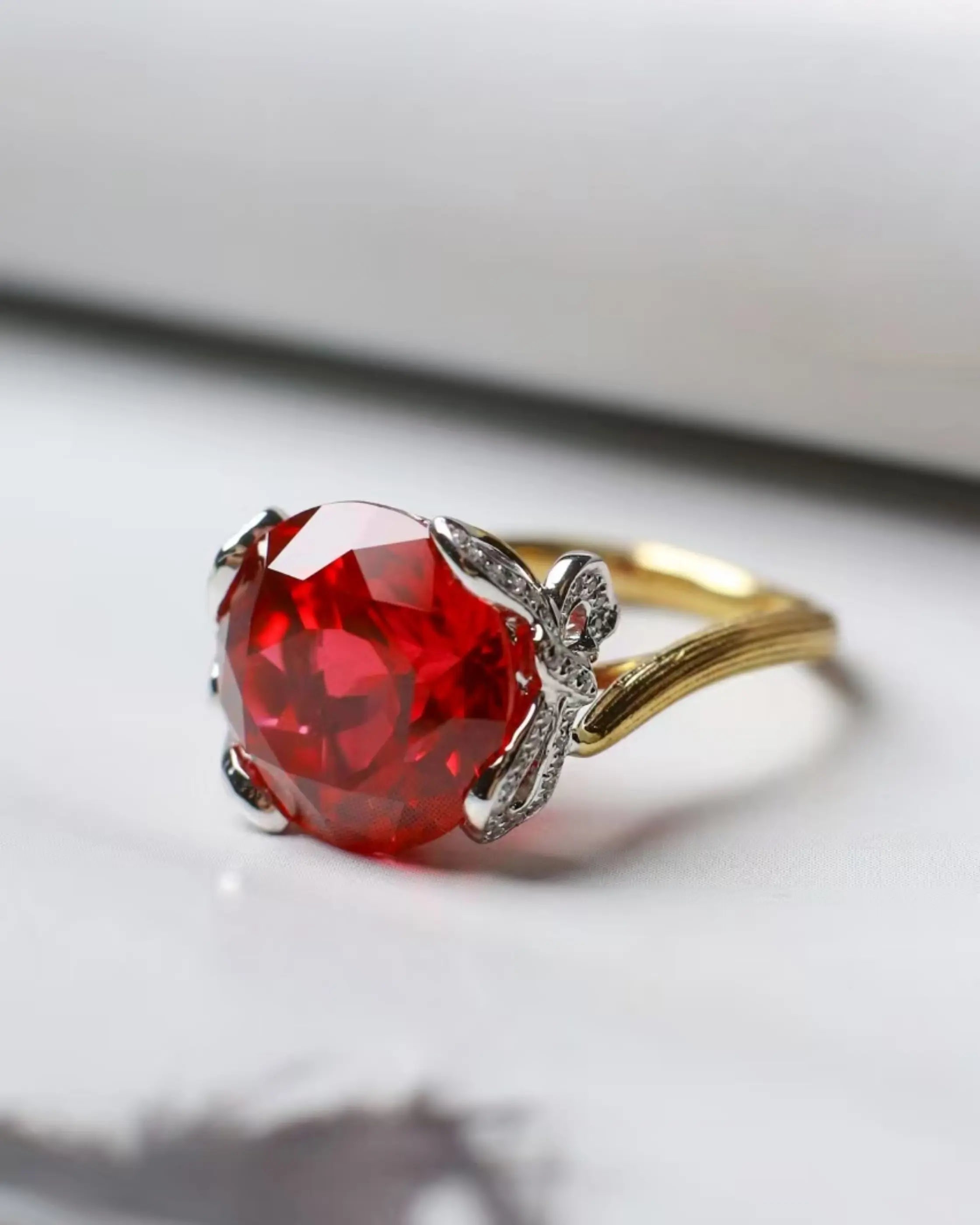 OEM/ODM/Wholesale 9K Gold Lab-Grown Ruby & Diamond Ring | 9.245ct Center | 0.102ct Accents | 4g