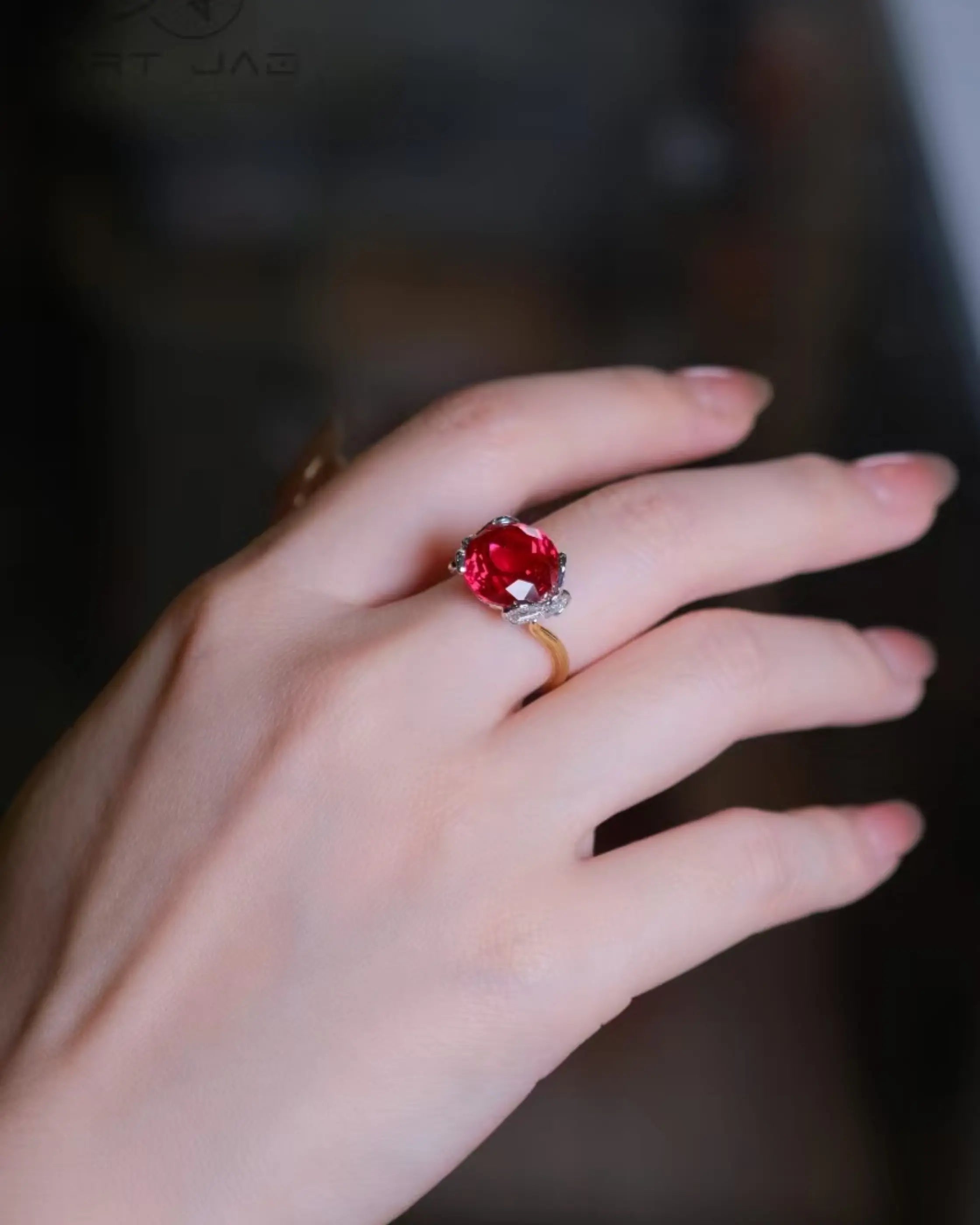 OEM/ODM/Wholesale 9K Gold Lab-Grown Ruby & Diamond Ring | 9.245ct Center | 0.102ct Accents | 4g