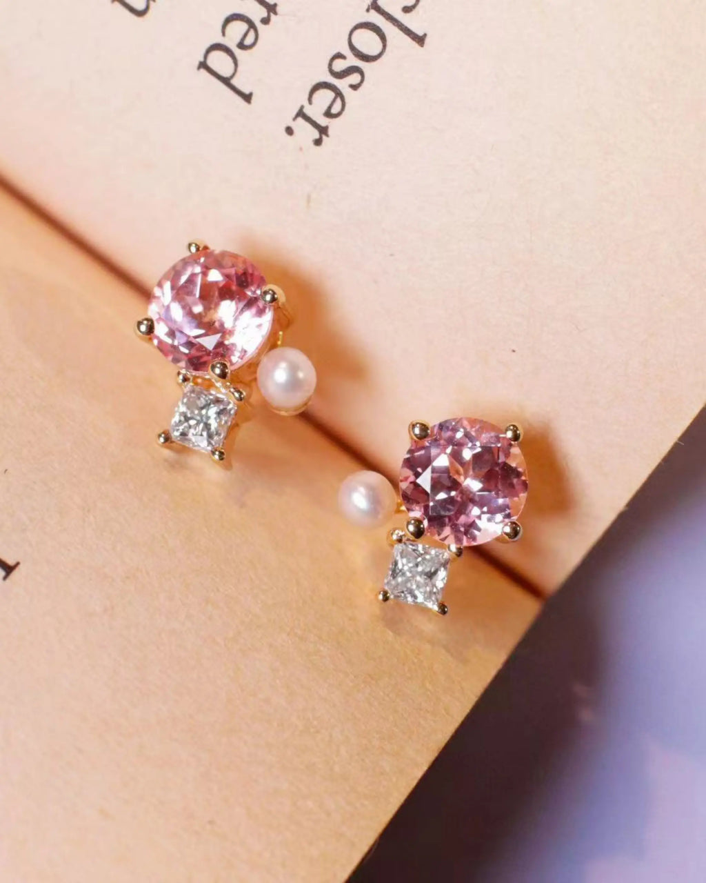 OEM/ODM/Wholesale 9K Gold Lab-Grown Pink Sapphire & Diamond Earrings | 1.88ct Center | 0.226ct Accents | 2g