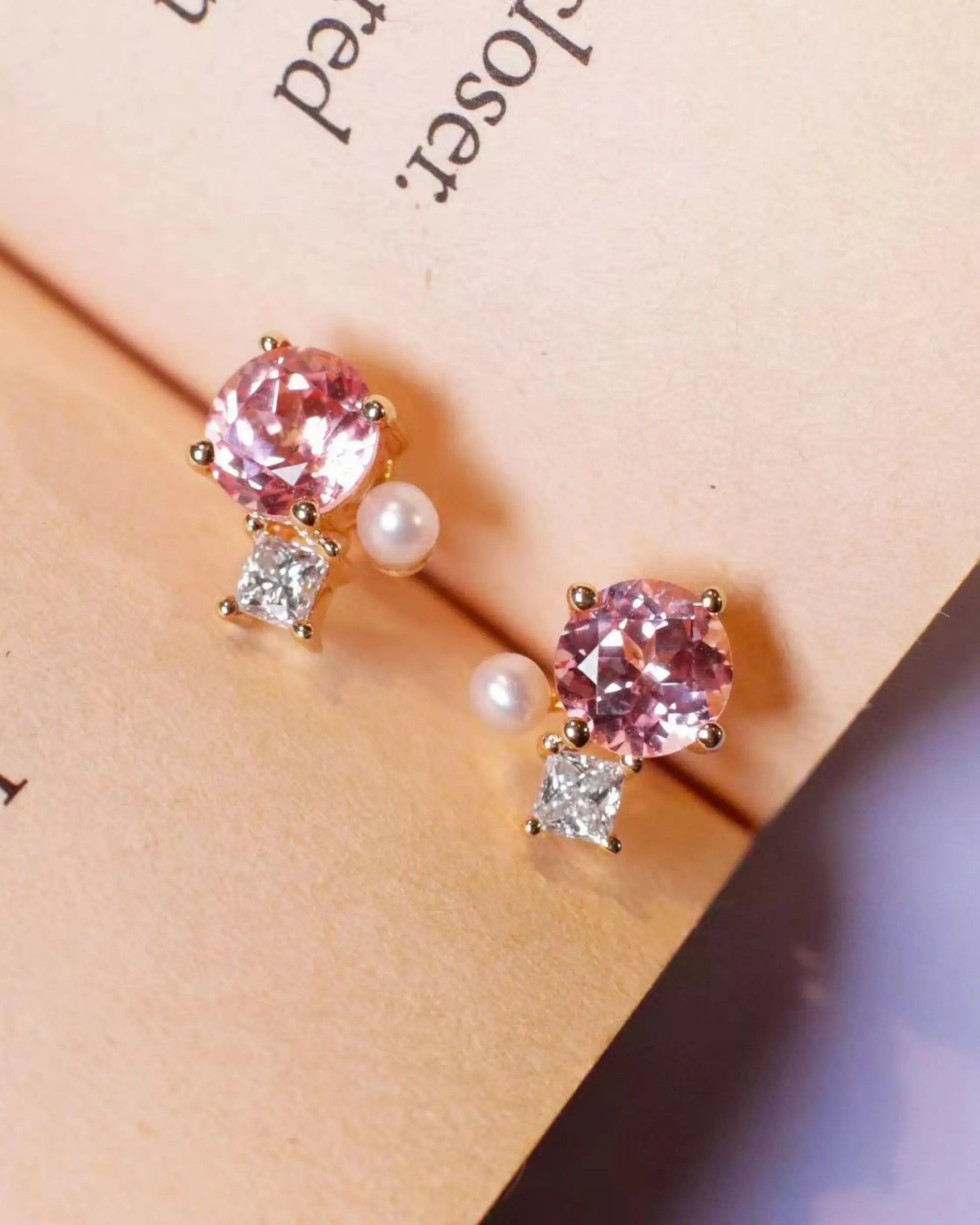 OEM/ODM/Wholesale 9K Gold Lab-Grown Pink Sapphire & Diamond Earrings | 1.88ct Center | 0.226ct Accents | 2g