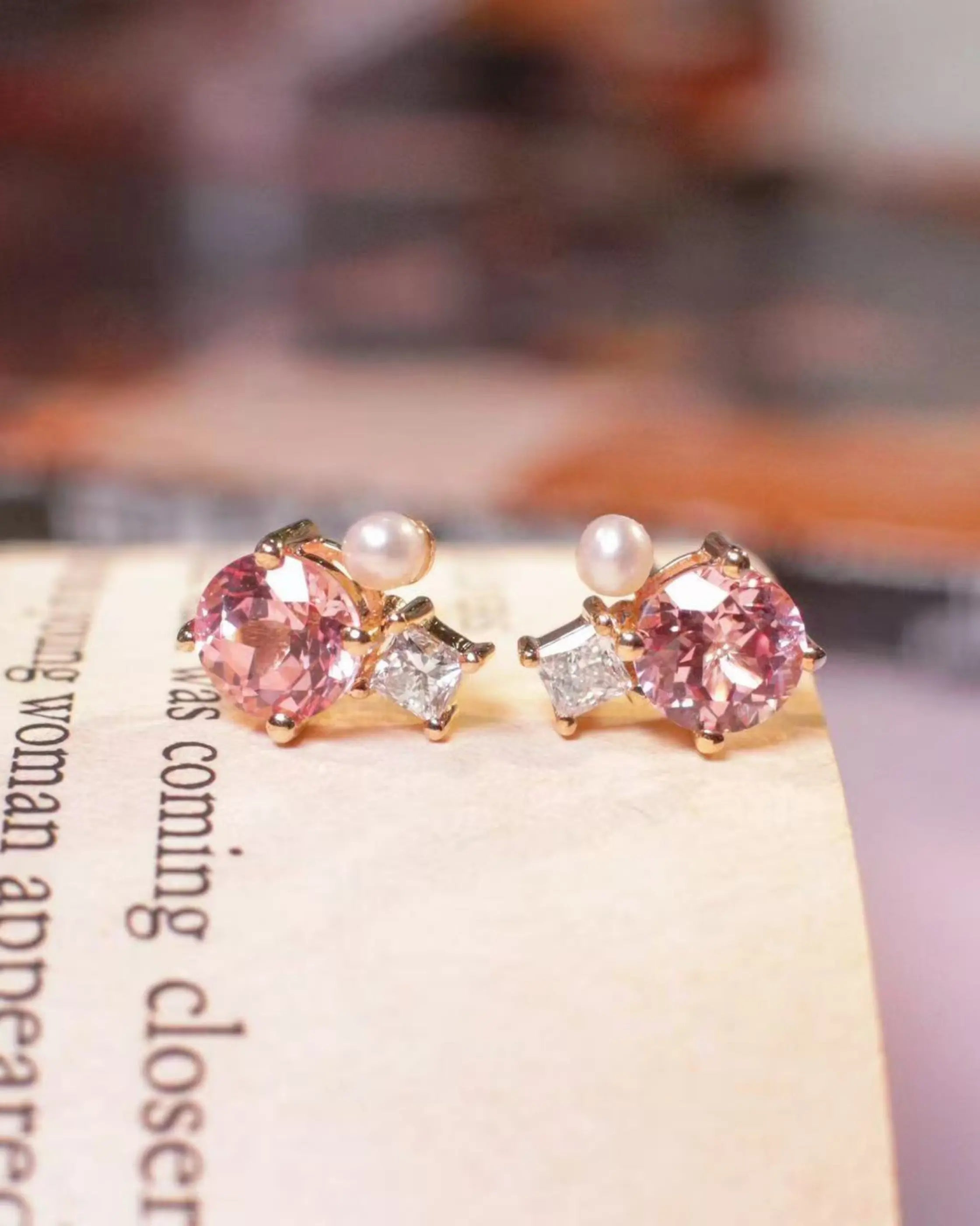 OEM/ODM/Wholesale 9K Gold Lab-Grown Pink Sapphire & Diamond Earrings | 1.88ct Center | 0.226ct Accents | 2g