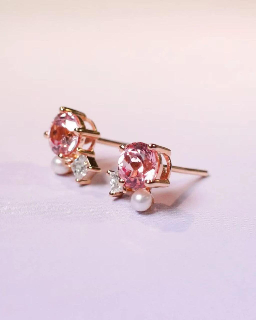 OEM/ODM/Wholesale 9K Gold Lab-Grown Pink Sapphire & Diamond Earrings | 1.88ct Center | 0.226ct Accents | 2g