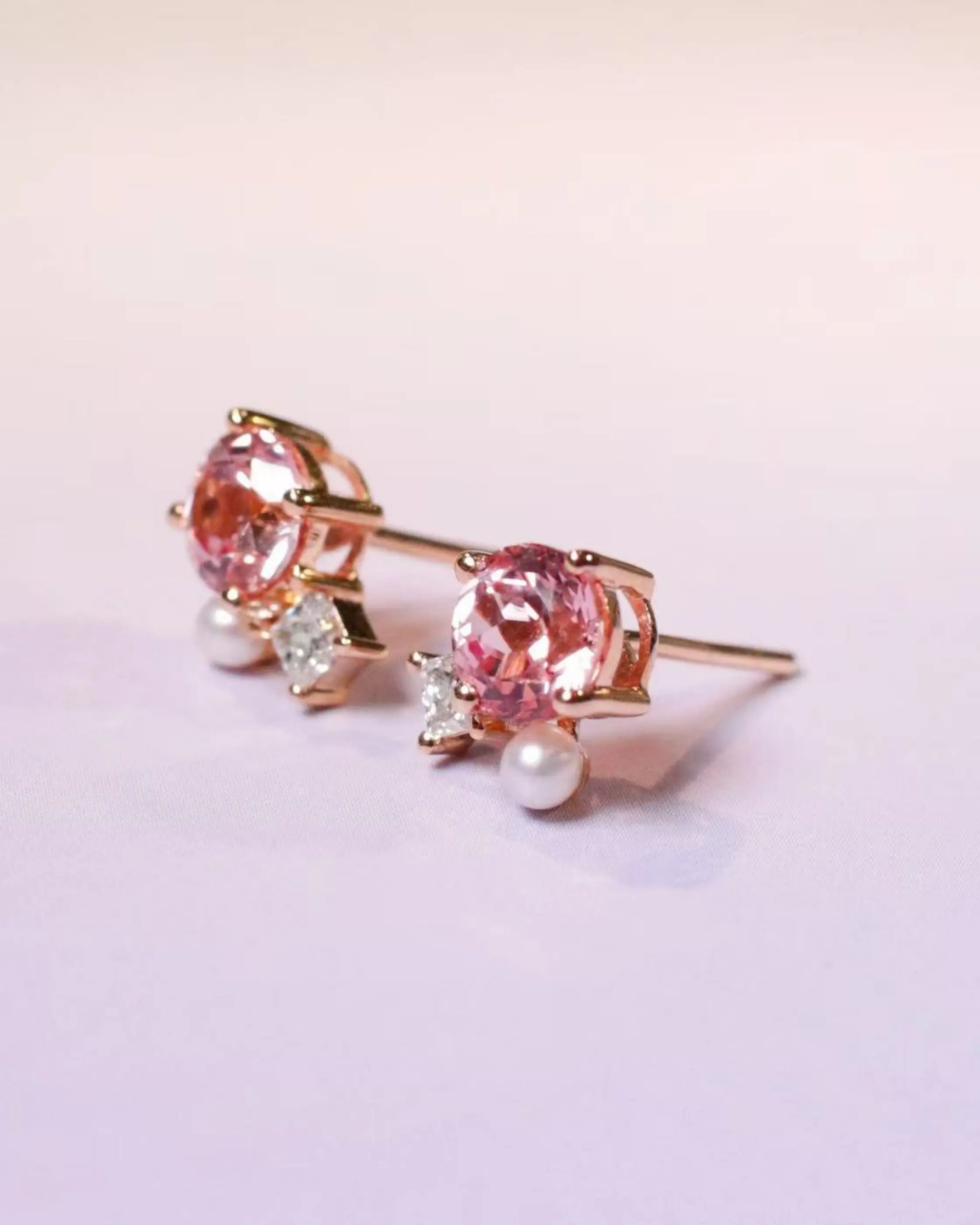 OEM/ODM/Wholesale 9K Gold Lab-Grown Pink Sapphire & Diamond Earrings | 1.88ct Center | 0.226ct Accents | 2g