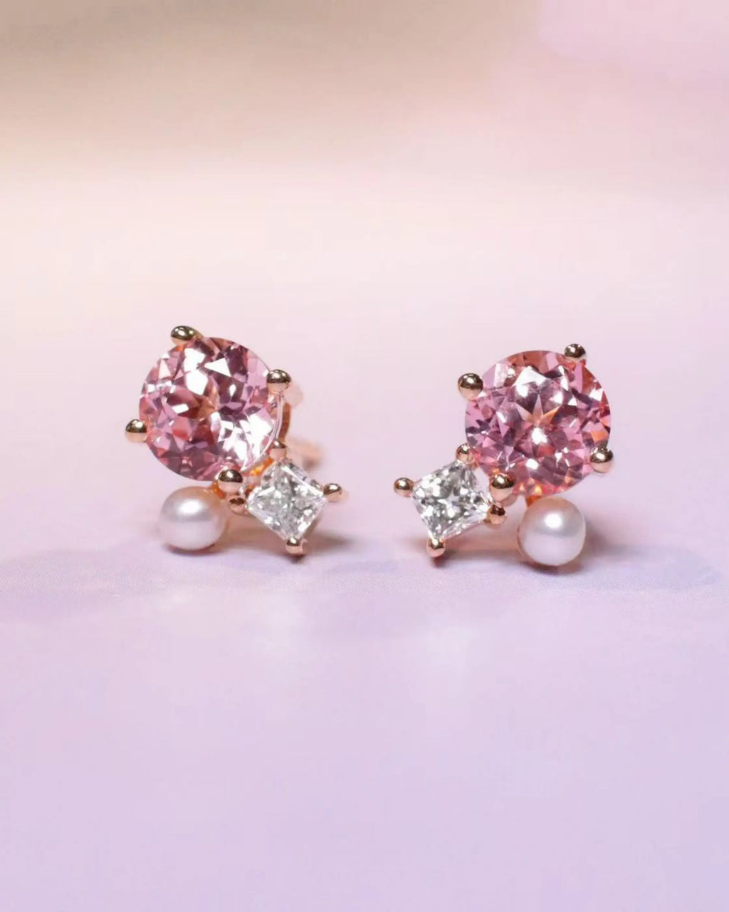 OEM/ODM/Wholesale 9K Gold Lab-Grown Pink Sapphire & Diamond Earrings | 1.88ct Center | 0.226ct Accents | 2g
