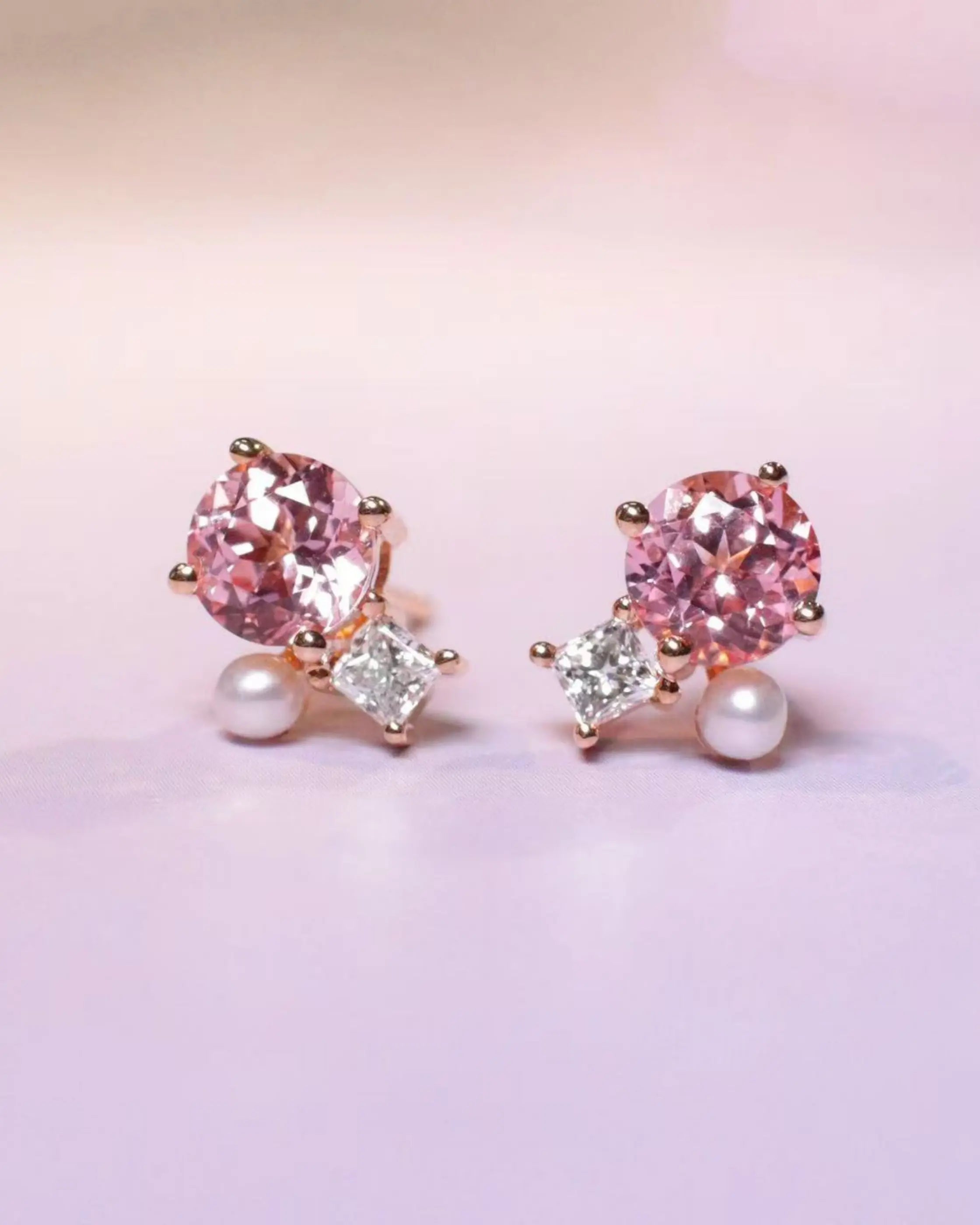 OEM/ODM/Wholesale 9K Gold Lab-Grown Pink Sapphire & Diamond Earrings | 1.88ct Center | 0.226ct Accents | 2g