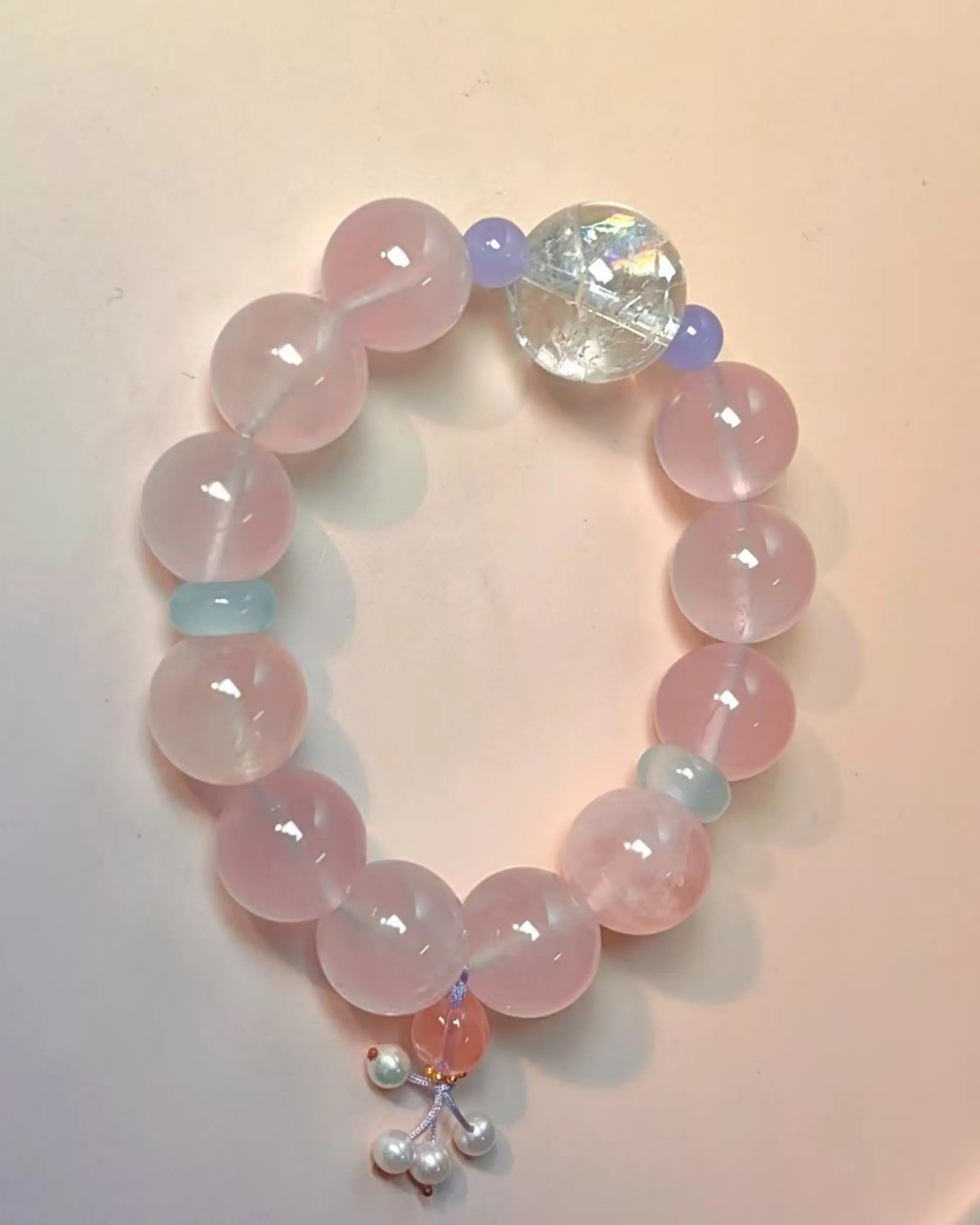OEM/ODM/Wholesale Natural Rose Quartz & Pearl Beaded Bracelet | Adjustable 15–17cm