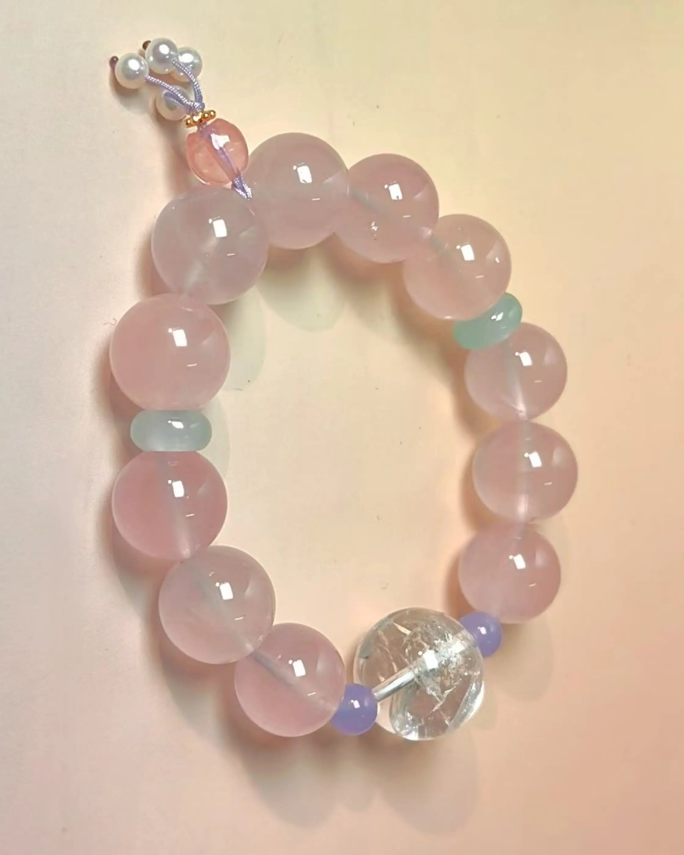 OEM/ODM/Wholesale Natural Rose Quartz & Pearl Beaded Bracelet | Adjustable 15–17cm
