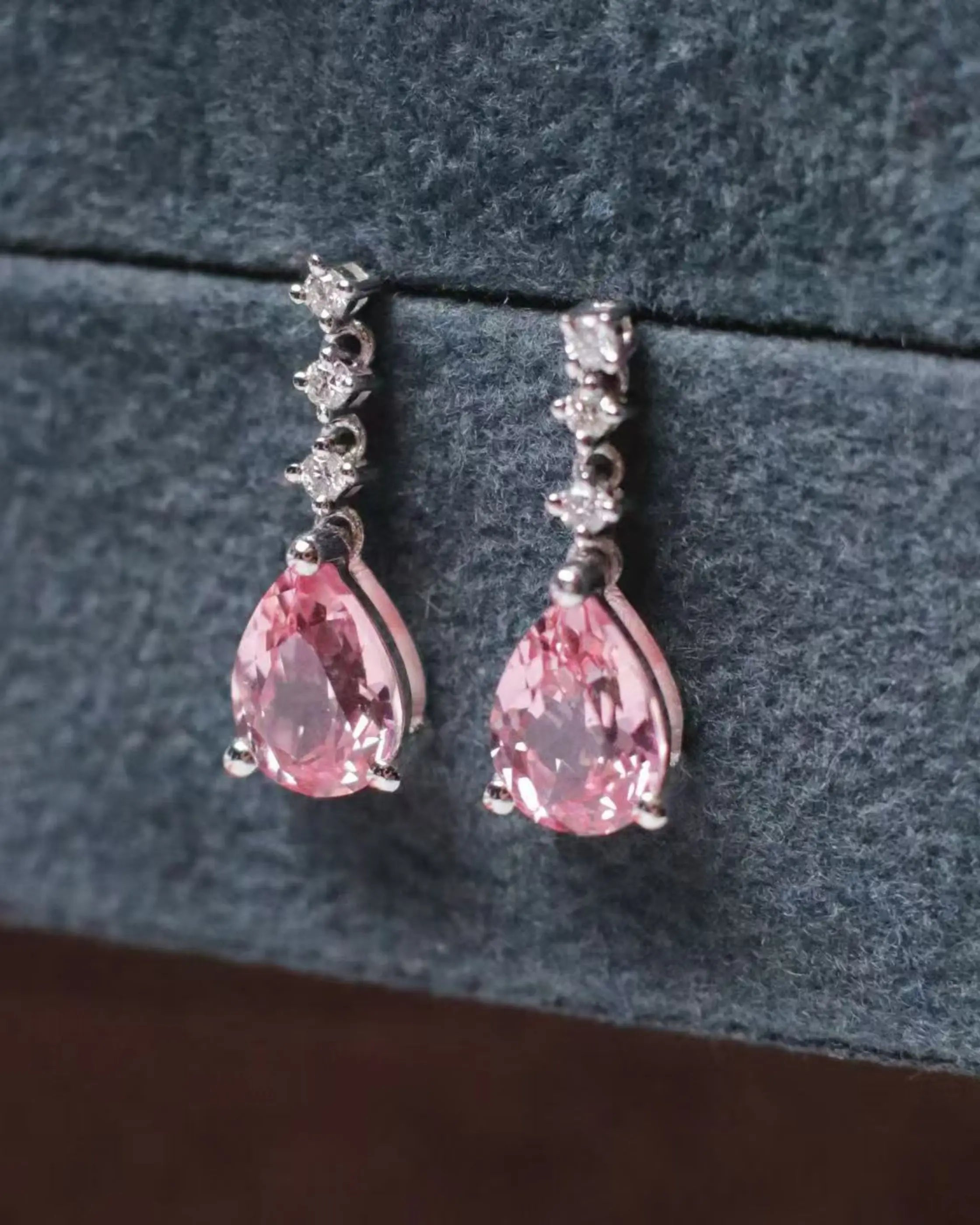 OEM/ODM/Wholesale Lab-Grown Pink Sapphire & Diamond Drop Earrings in 9K White Gold | 2.07ct + 0.073ct | 1.98g