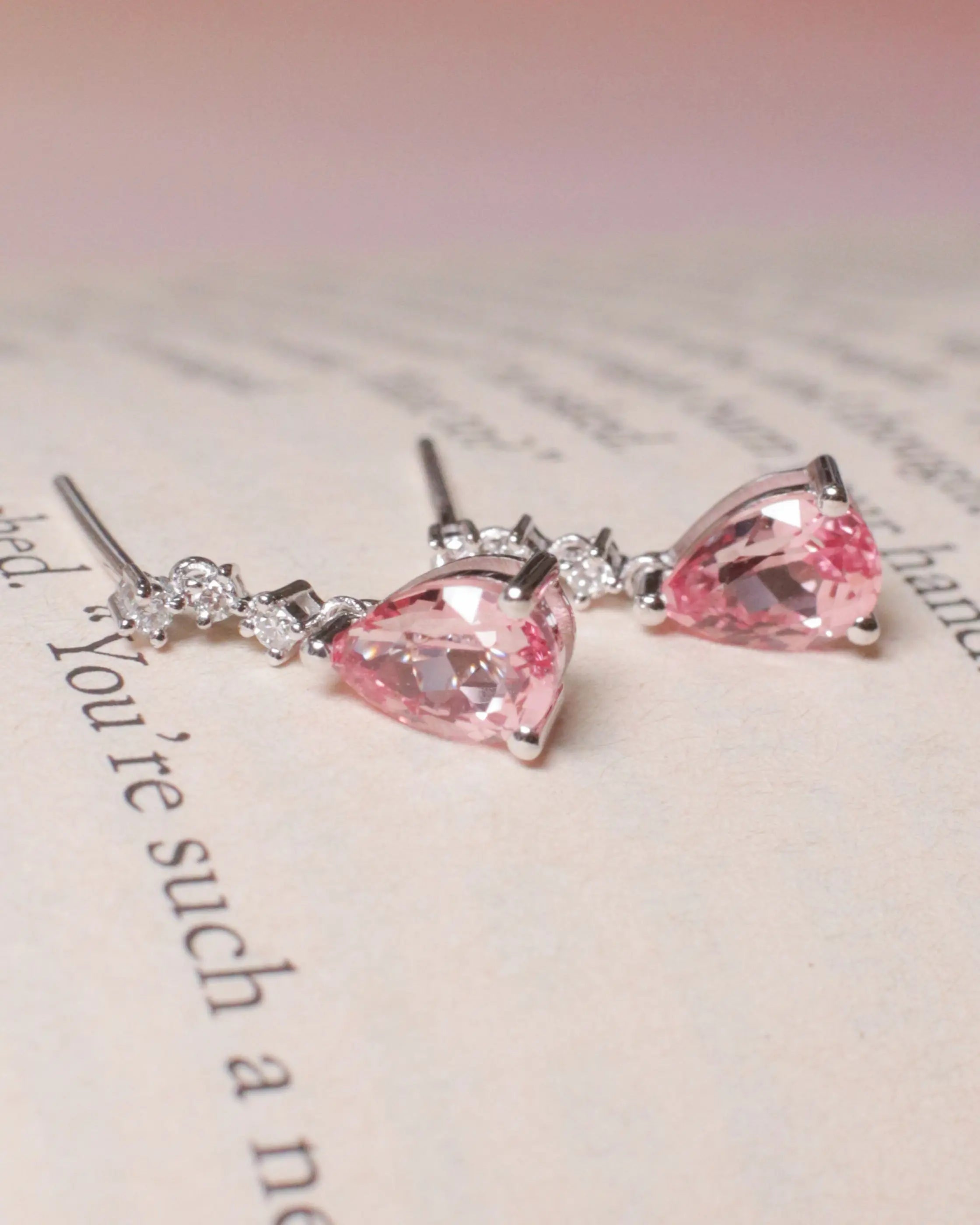 OEM/ODM/Wholesale Lab-Grown Pink Sapphire & Diamond Drop Earrings in 9K White Gold | 2.07ct + 0.073ct | 1.98g