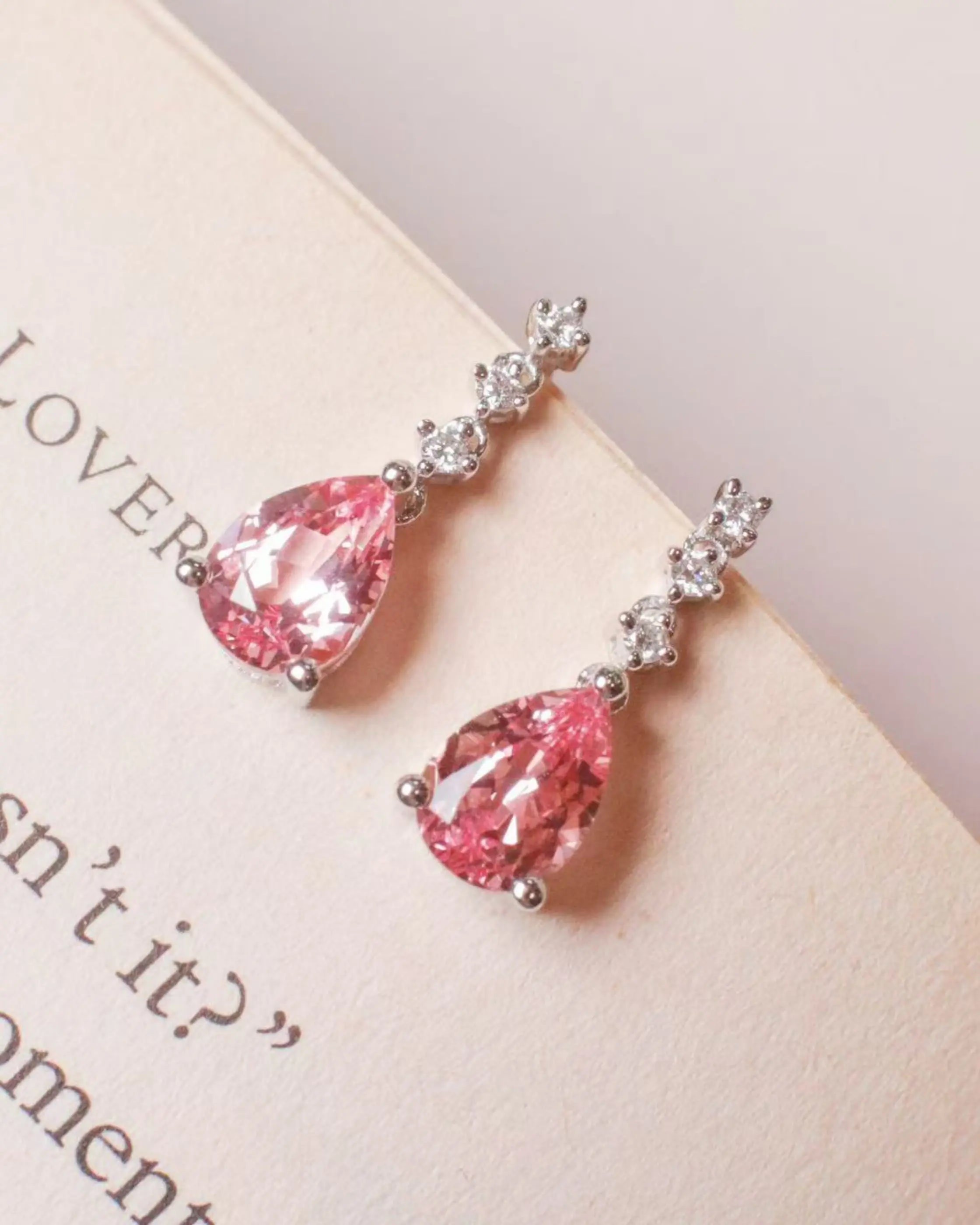 OEM/ODM/Wholesale Lab-Grown Pink Sapphire & Diamond Drop Earrings in 9K White Gold | 2.07ct + 0.073ct | 1.98g