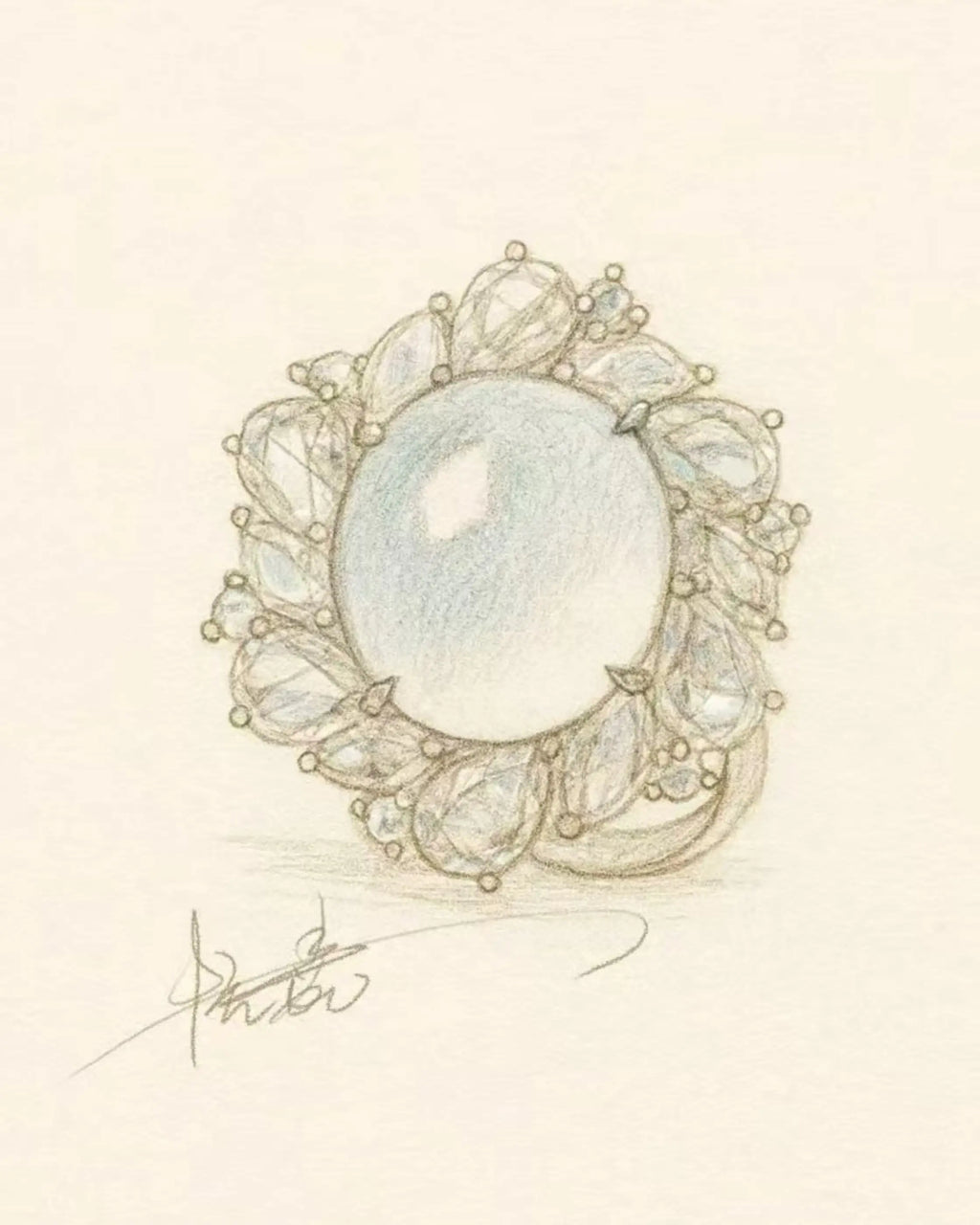 OEM/ODM/Wholesale 18K White Gold Jadeite & Lab Diamond Statement Ring | 12.8×14.5×8.4mm Cabochon | 10.48g