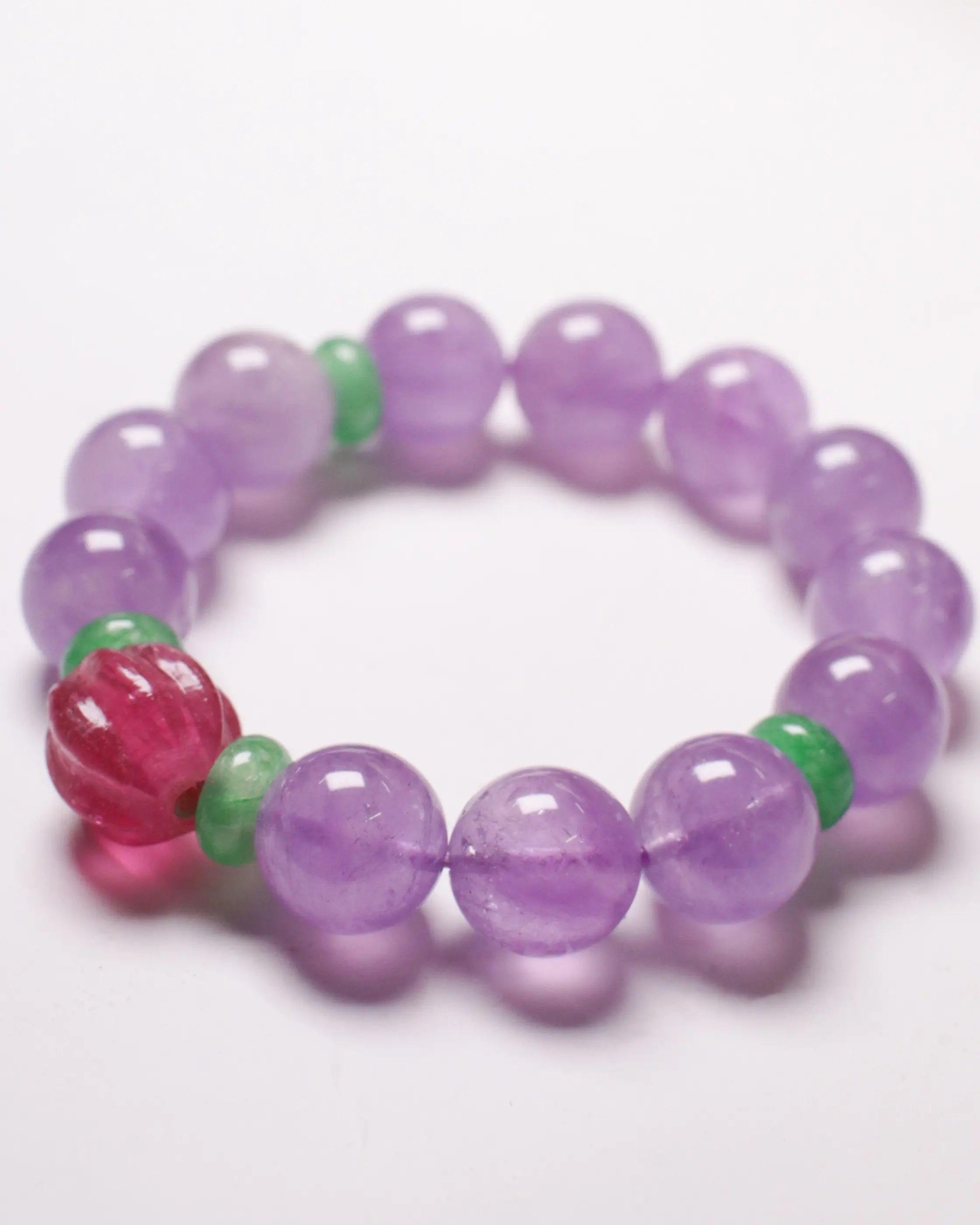 OEM/ODM/Wholesale Natural Amethyst Bracelet | Vintage Glass Bead Accent | 15–17cm