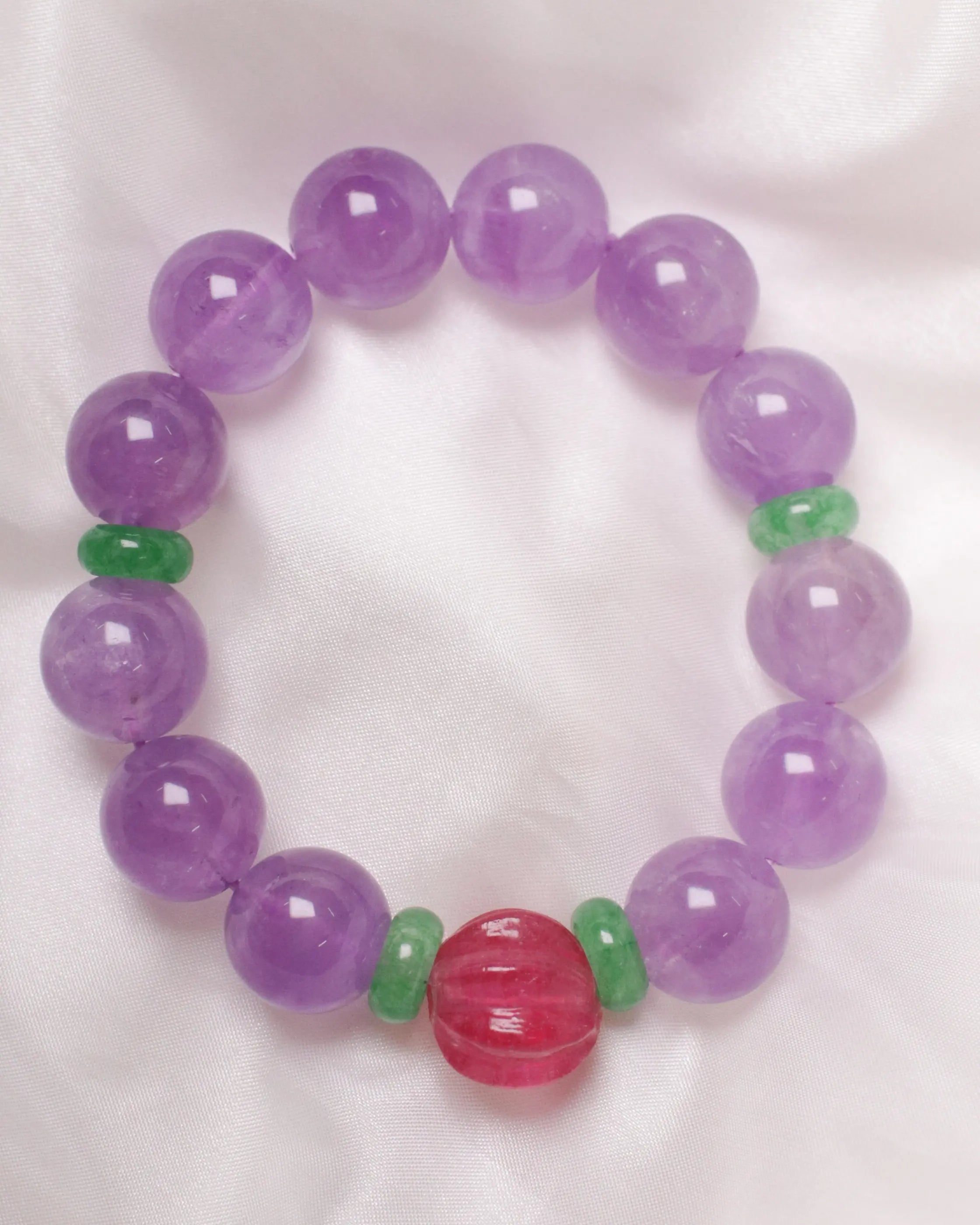 OEM/ODM/Wholesale Natural Amethyst Bracelet | Vintage Glass Bead Accent | 15–17cm
