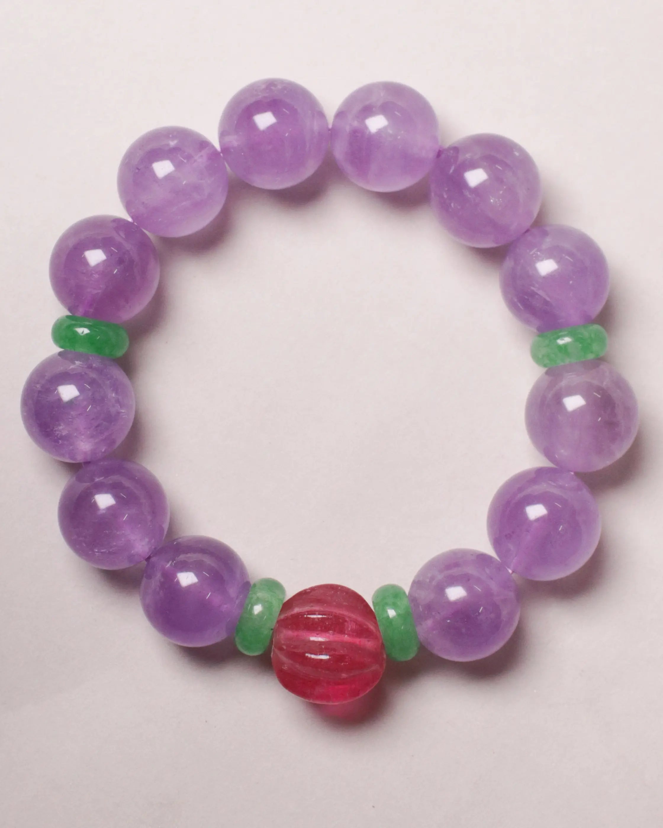 OEM/ODM/Wholesale Natural Amethyst Bracelet | Vintage Glass Bead Accent | 15–17cm