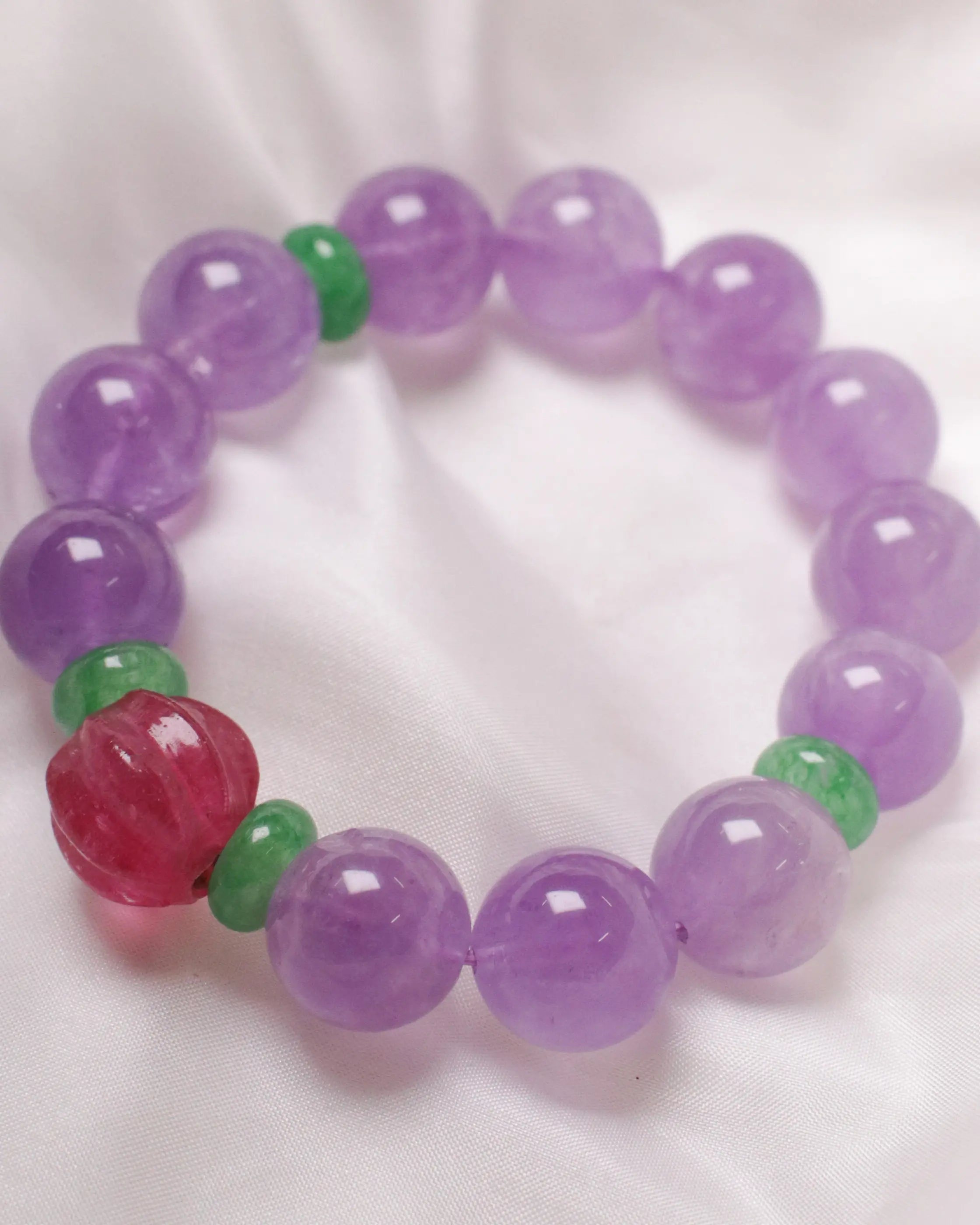 OEM/ODM/Wholesale Natural Amethyst Bracelet | Vintage Glass Bead Accent | 15–17cm