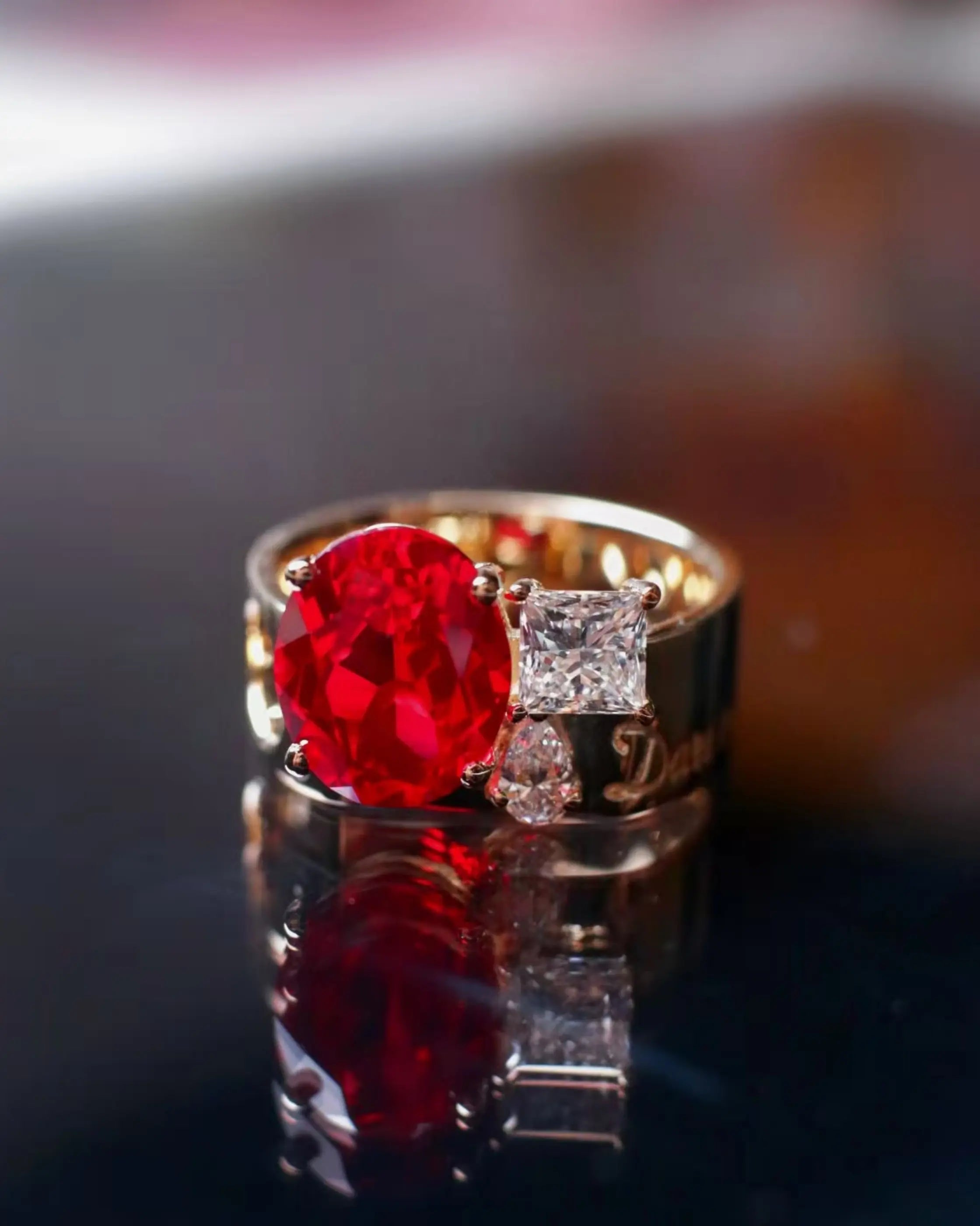 OEM/ODM/Wholesale Lab-Grown Ruby Ring in 9K Gold | 4.865ct Ruby | 0.882ct Diamonds | 7.35g