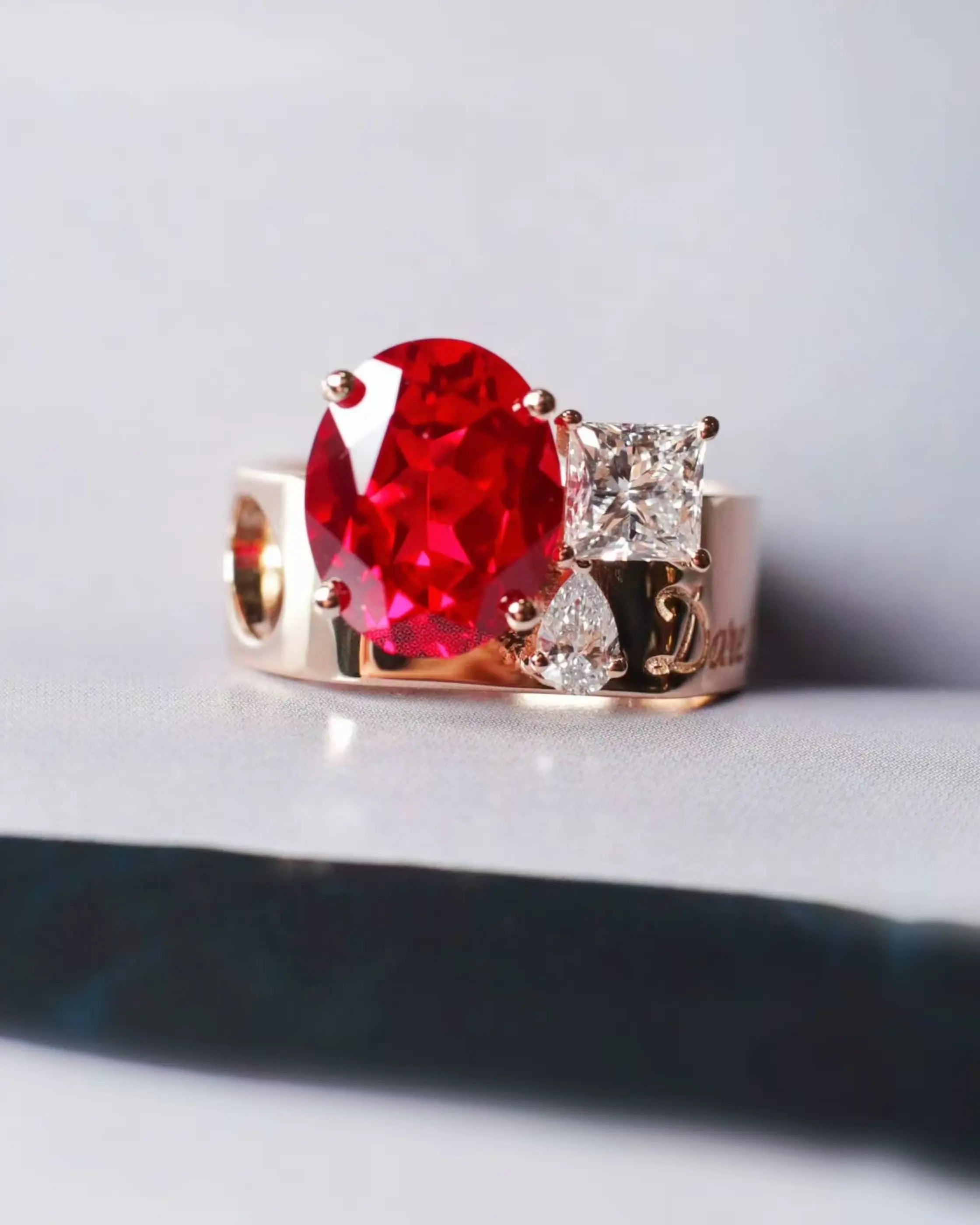 OEM/ODM/Wholesale Lab-Grown Ruby Ring in 9K Gold | 4.865ct Ruby | 0.882ct Diamonds | 7.35g