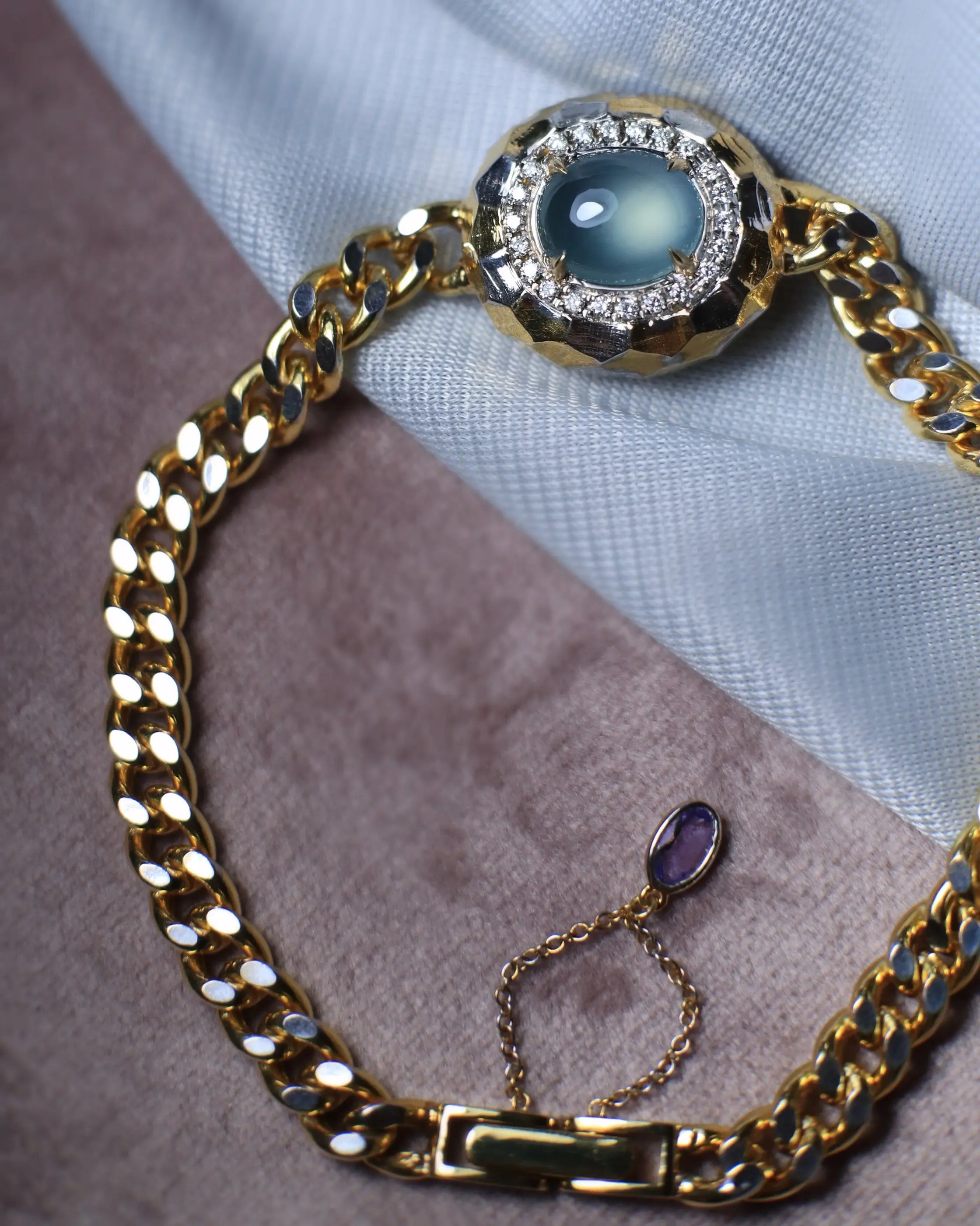 OEM/ODM/Wholesale 18K Gold Jadeite & Diamond Bracelet with Enamel & Tanzanite | 9.5×7.5mm Center Stone | 15.4g