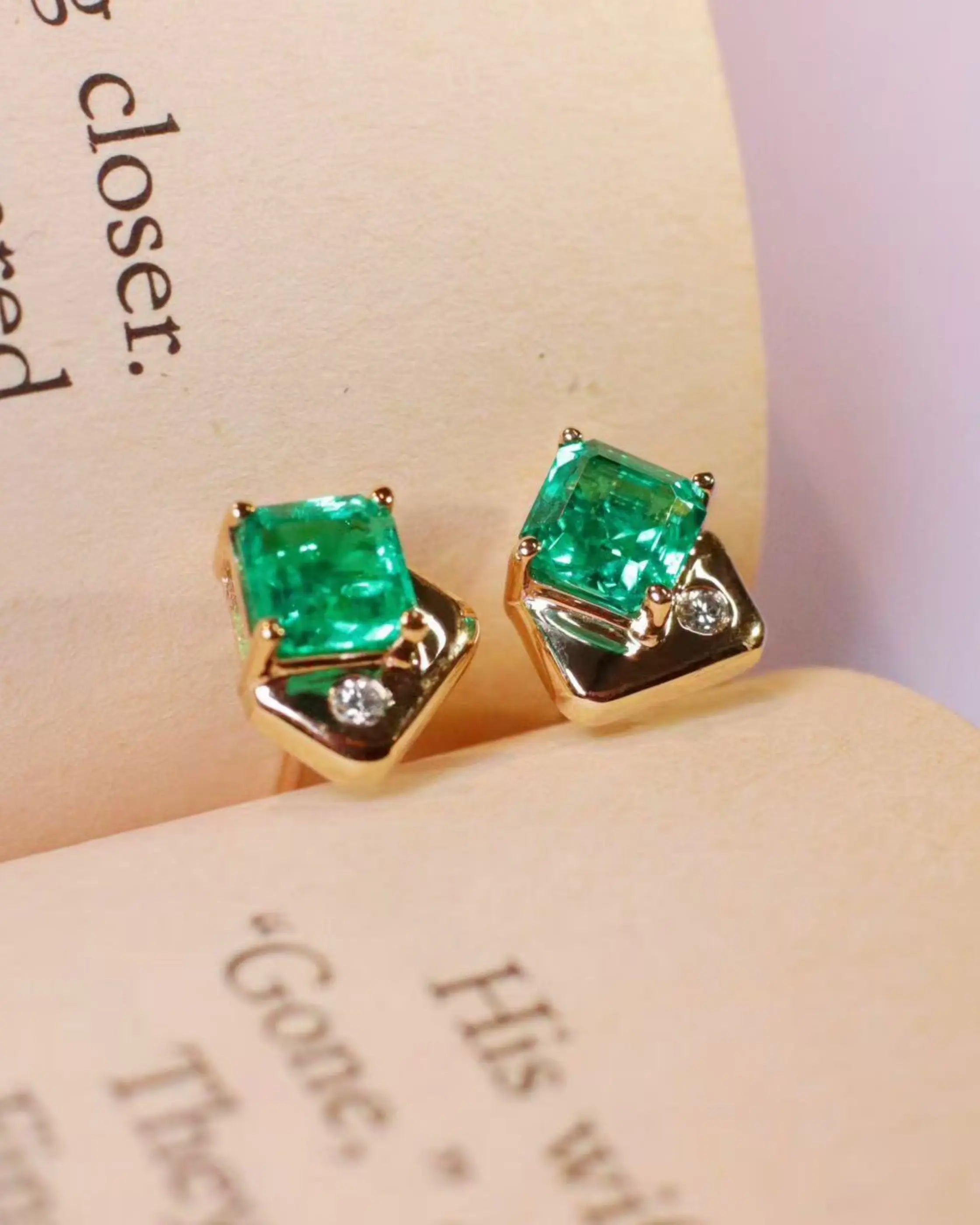 OEM/ODM/Wholesale 9K Gold Lab-Grown Emerald & Diamond Earrings | 1.12ct Center | 0.03ct Accents | 2.2g