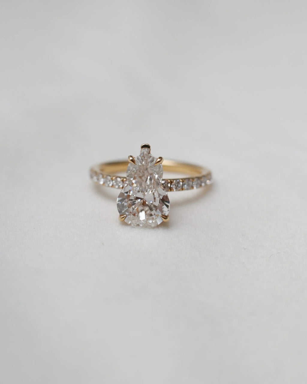 OEM/ODM/Wholesale Pear-Cut Lab-Grown Diamond Engagement Ring with Pavé Band in 18K Yellow Gold | 2.685ct + 0.643ct | Elegant Statement Design
