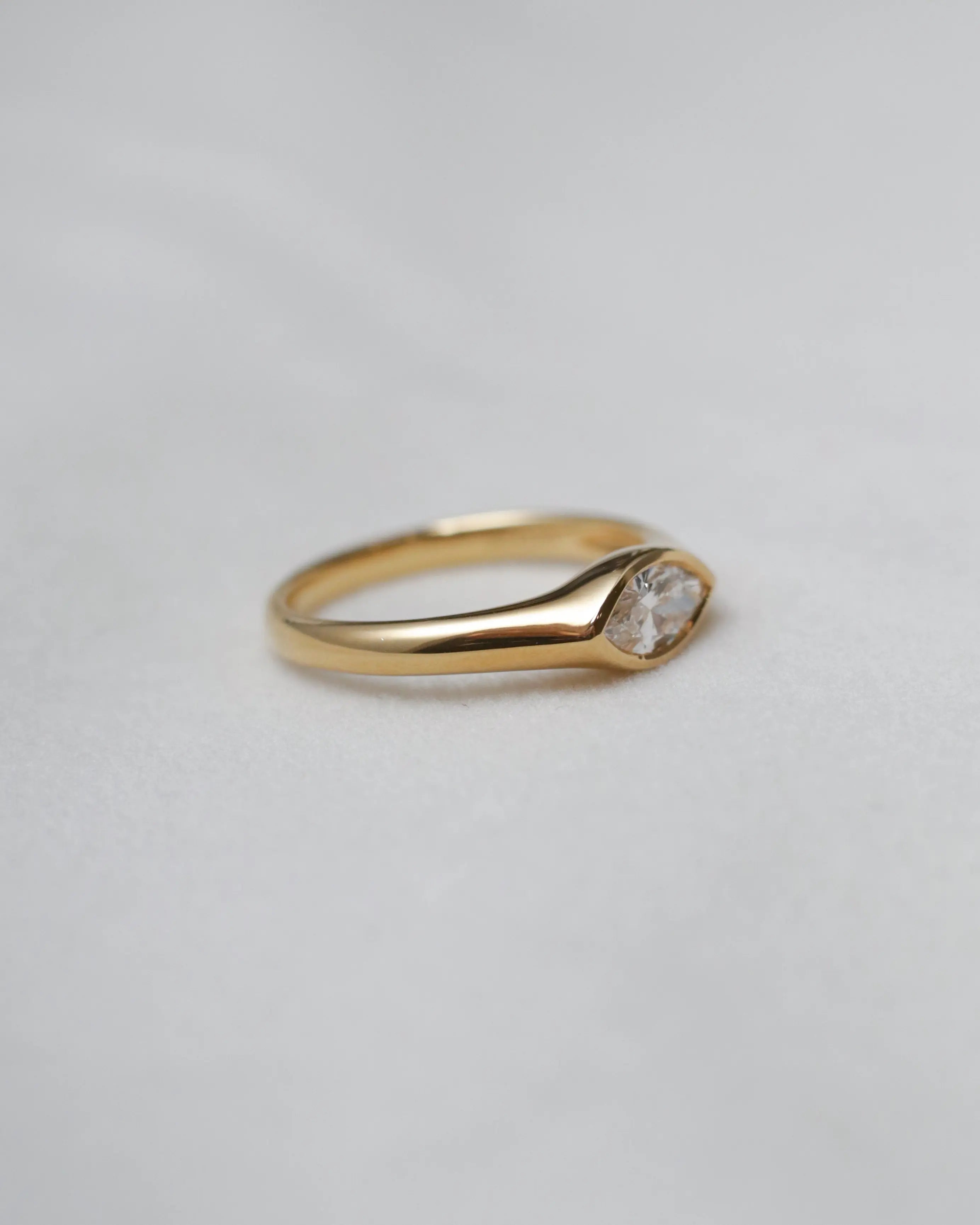 OEM/ODM/Wholesale Marquise-Cut Lab-Grown Diamond Bezel Ring in 18K Yellow Gold | 0.433ct | Minimalist Modern Design