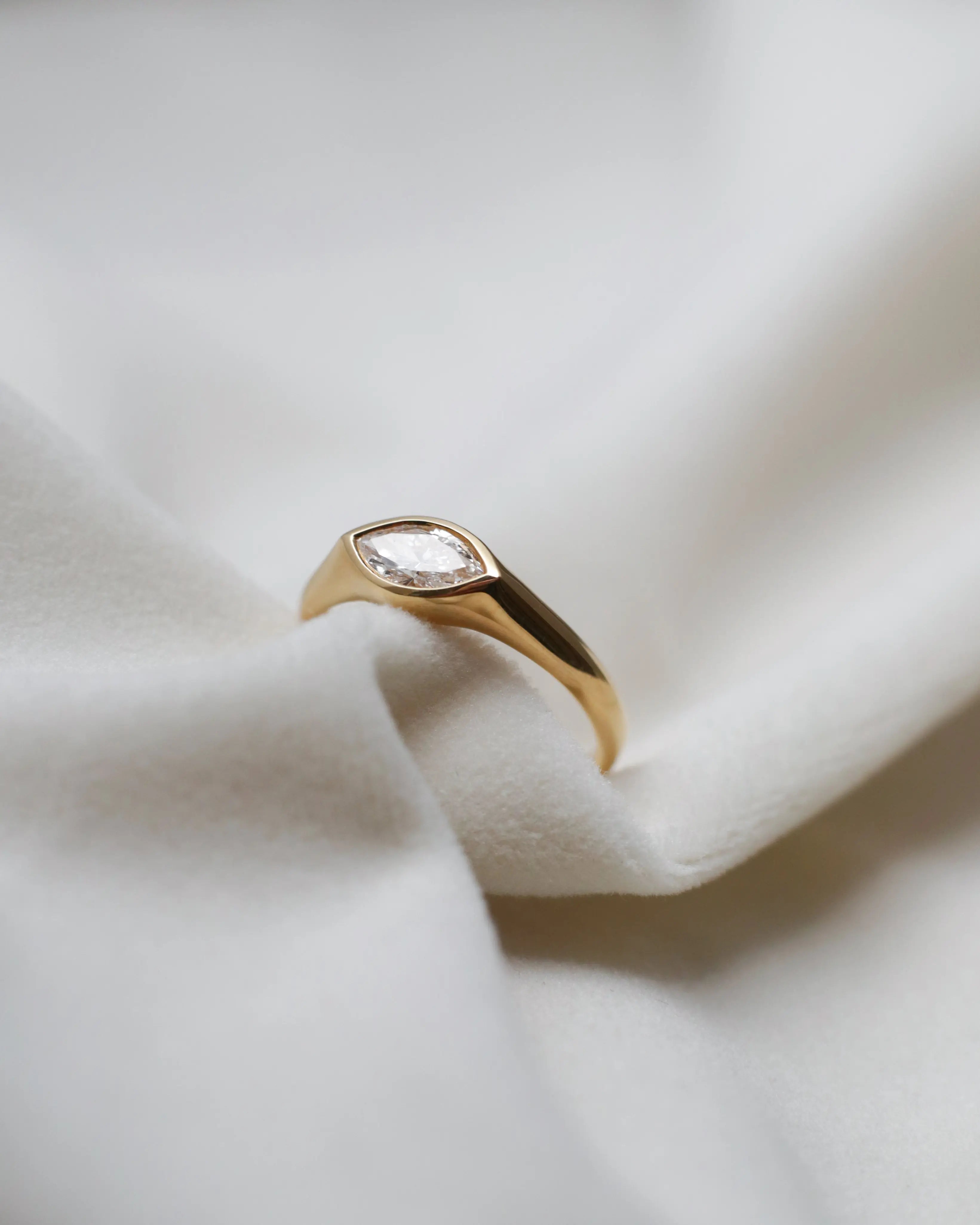 OEM/ODM/Wholesale Marquise-Cut Lab-Grown Diamond Bezel Ring in 18K Yellow Gold | 0.433ct | Minimalist Modern Design