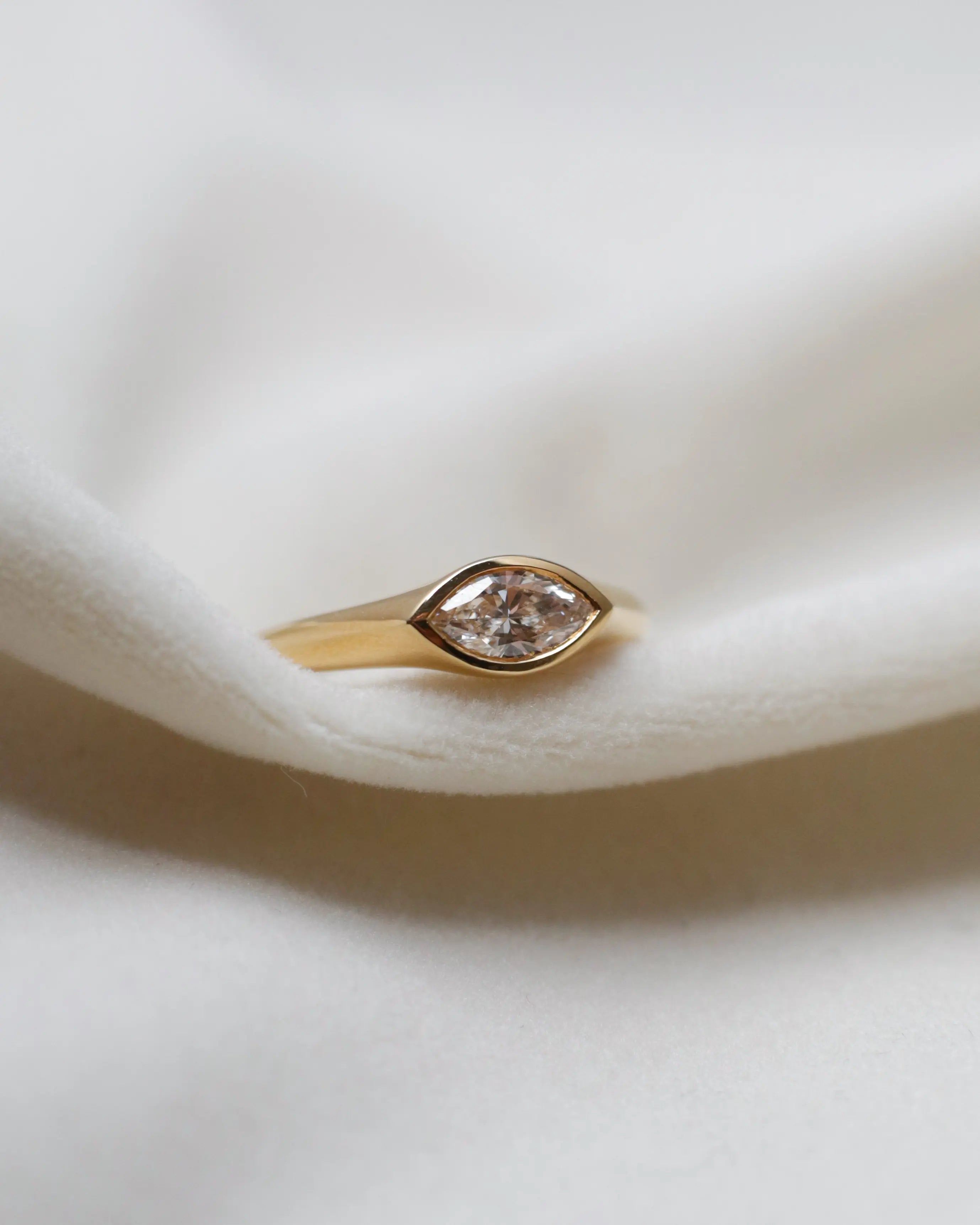 OEM/ODM/Wholesale Marquise-Cut Lab-Grown Diamond Bezel Ring in 18K Yellow Gold | 0.433ct | Minimalist Modern Design