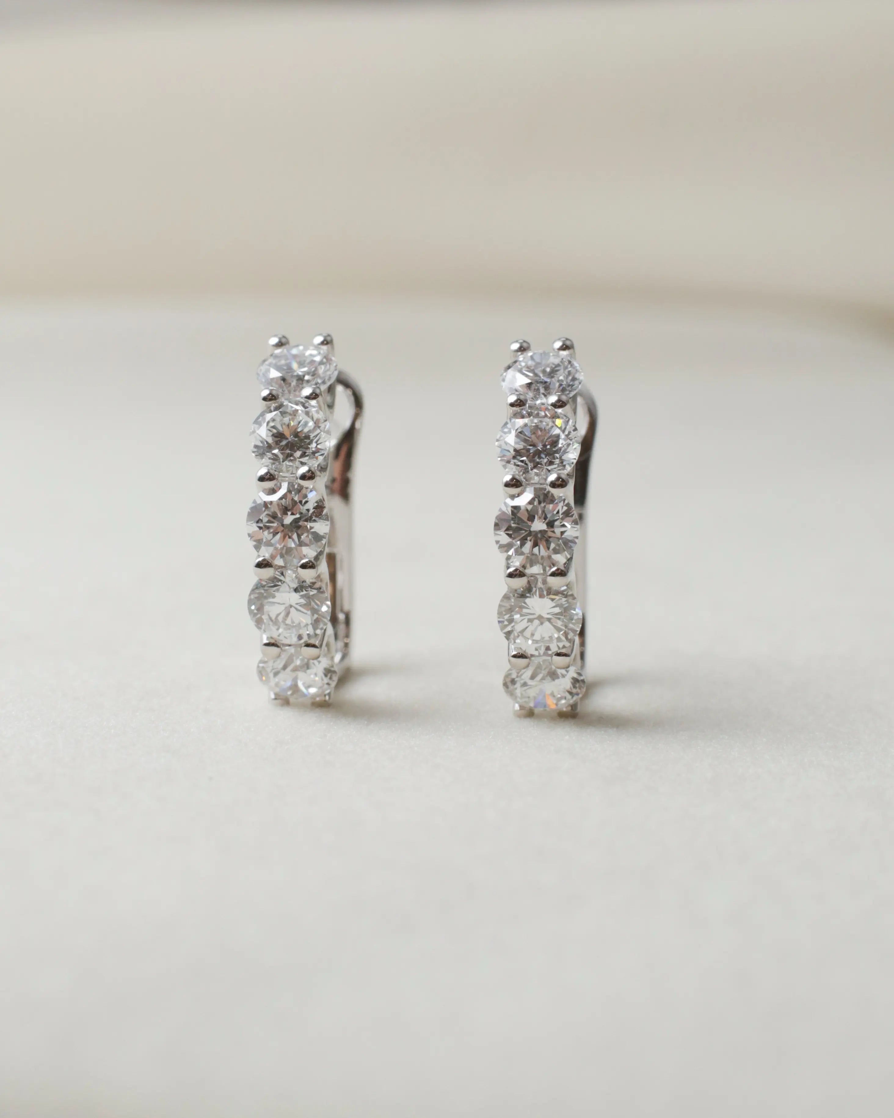 OEM/ODM/Wholesale Round Brilliant Lab-Grown Diamond Hoop Earrings in 18K White Gold | 3.285ct | Classic Luxury Design