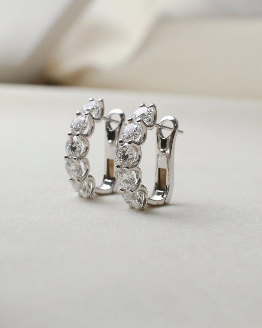 OEM/ODM/Wholesale Round Brilliant Lab-Grown Diamond Hoop Earrings in 18K White Gold | 3.285ct | Classic Luxury Design