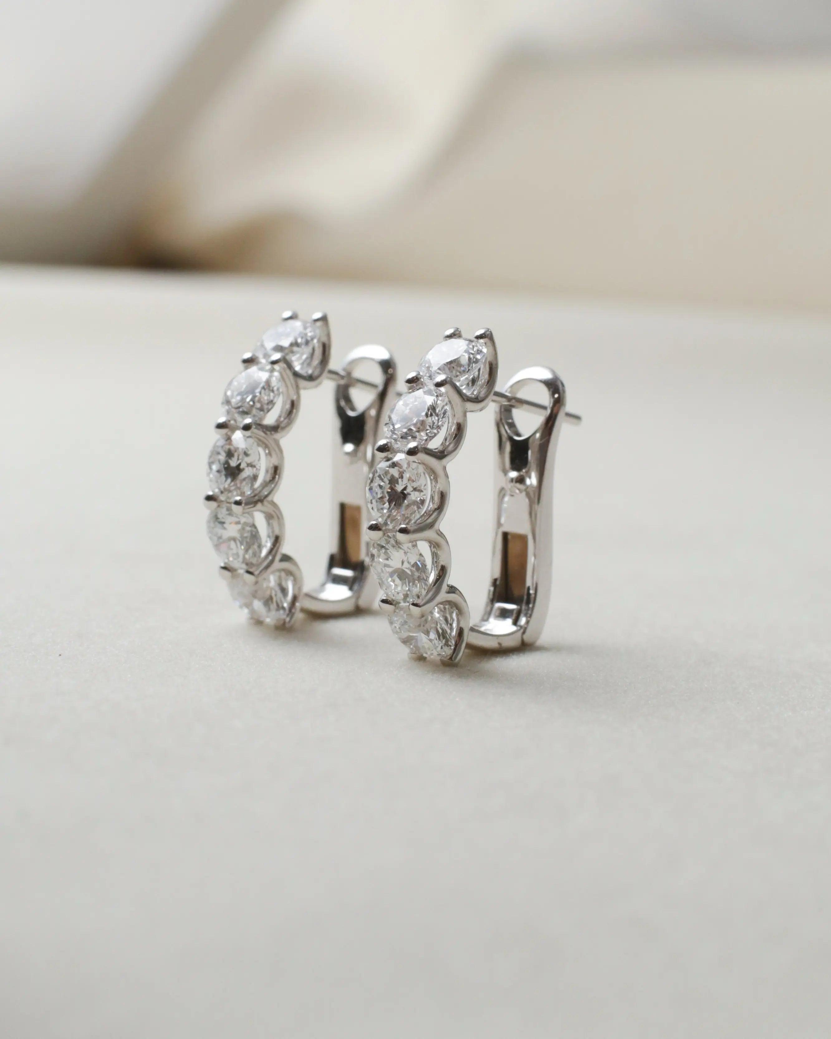 OEM/ODM/Wholesale Round Brilliant Lab-Grown Diamond Hoop Earrings in 18K White Gold | 3.285ct | Classic Luxury Design