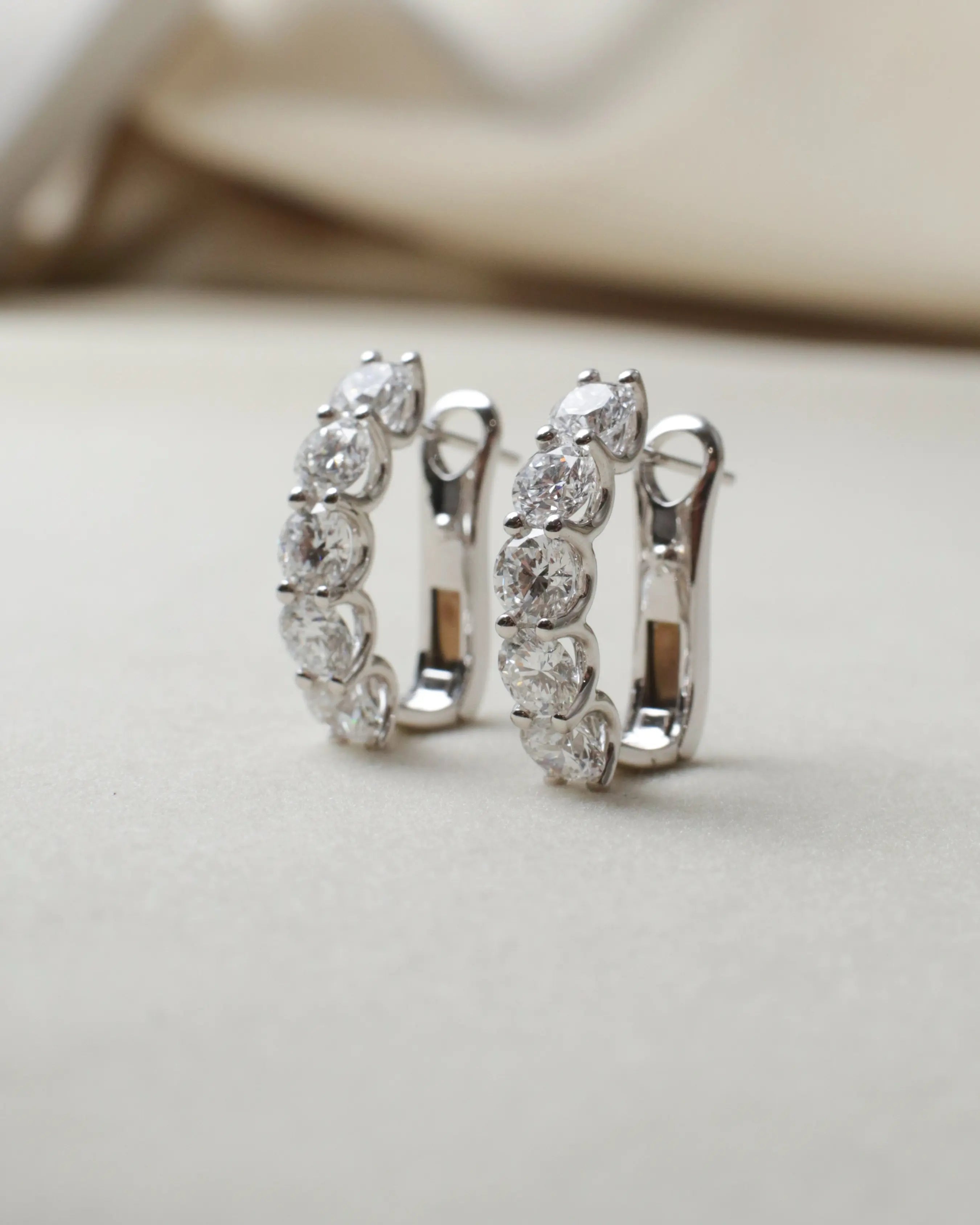 OEM/ODM/Wholesale Round Brilliant Lab-Grown Diamond Hoop Earrings in 18K White Gold | 3.285ct | Classic Luxury Design