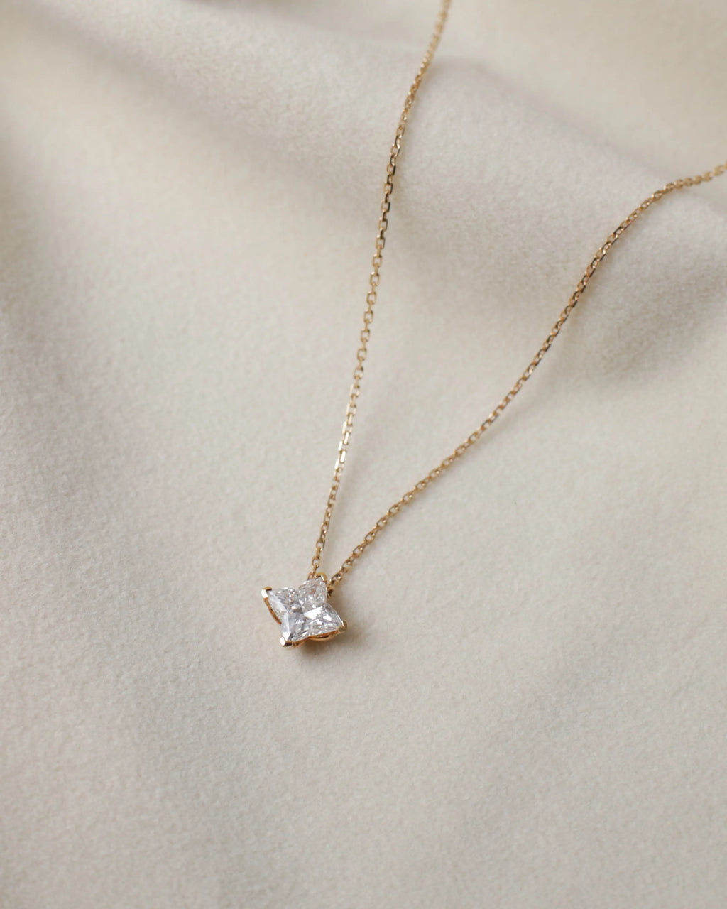 OEM/ODM/Wholesale Lab-Grown Diamond Pendant Necklace in 18K Yellow Gold | 1.065ct Center Stone | Modern Princess-Cut Design