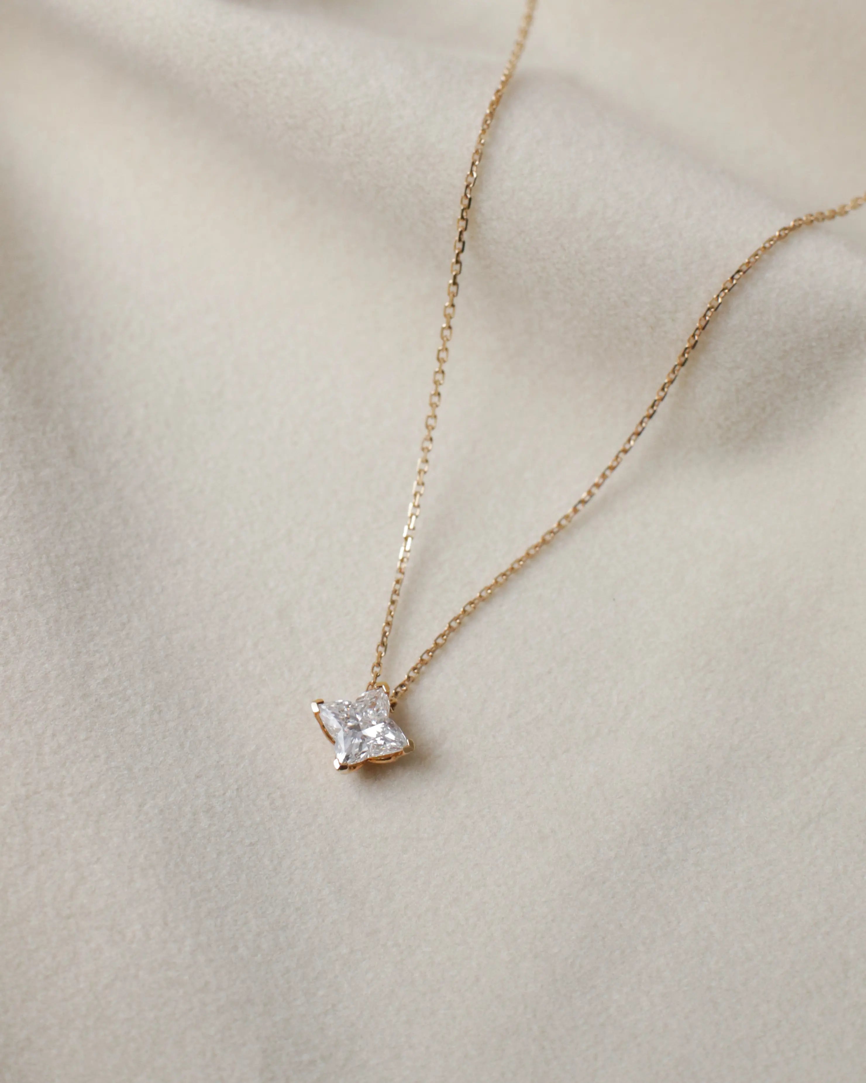 OEM/ODM/Wholesale Lab-Grown Diamond Pendant Necklace in 18K Yellow Gold | 1.065ct Center Stone | Modern Princess-Cut Design