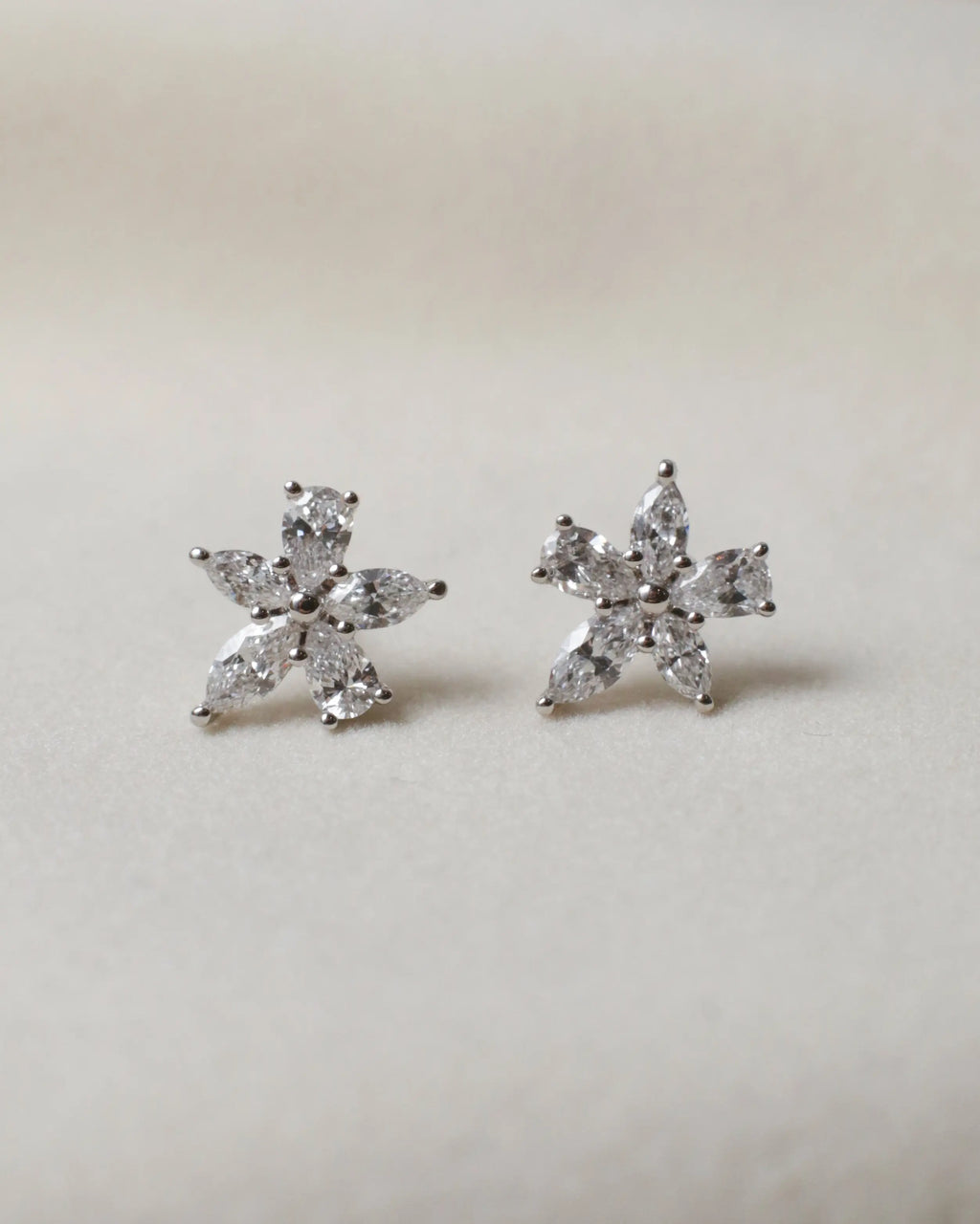 OEM/ODM/Wholesale Lab-Grown Diamond Flower Stud Earrings in 18K White Gold | 1.108ct Center Stones | Elegant Petal Design