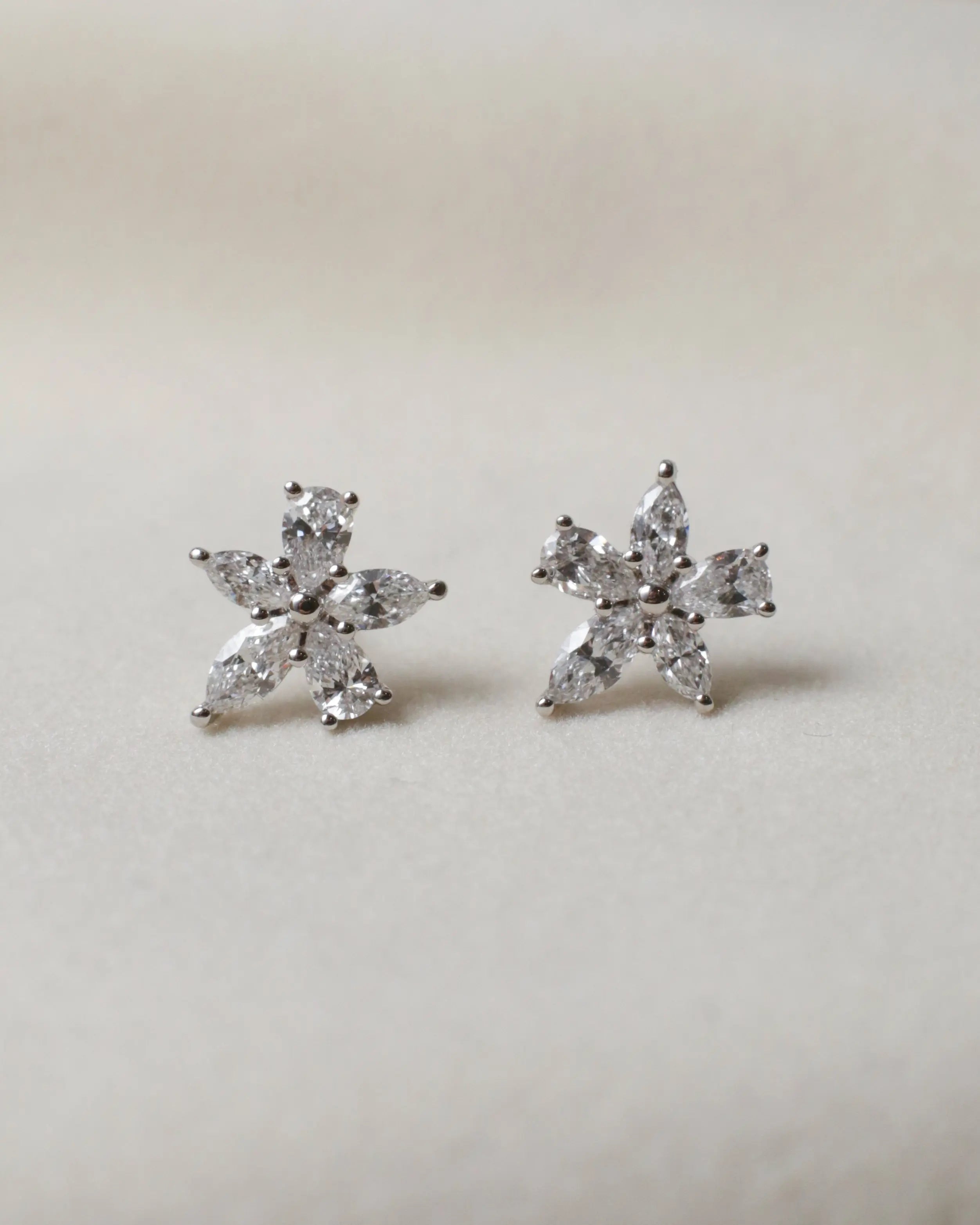 OEM/ODM/Wholesale Lab-Grown Diamond Flower Stud Earrings in 18K White Gold | 1.108ct Center Stones | Elegant Petal Design