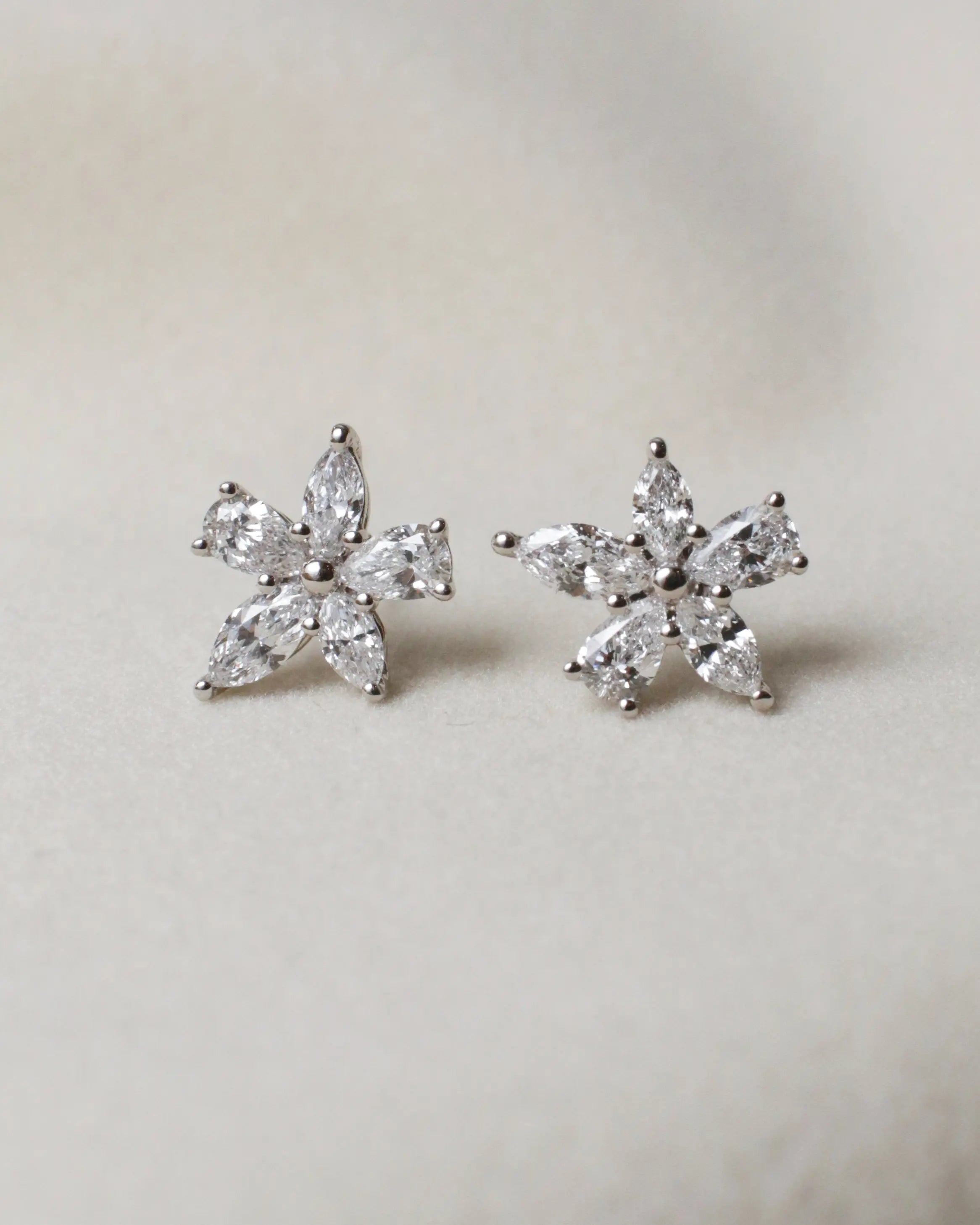 OEM/ODM/Wholesale Lab-Grown Diamond Flower Stud Earrings in 18K White Gold | 1.108ct Center Stones | Elegant Petal Design