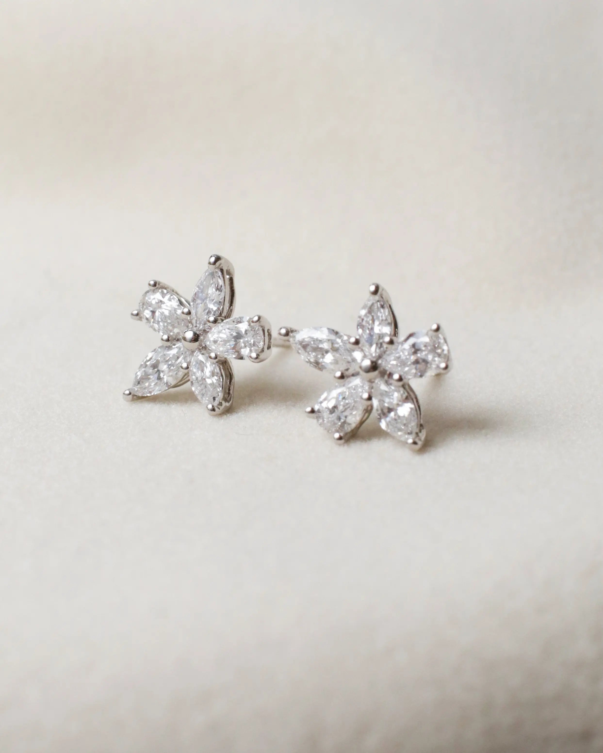OEM/ODM/Wholesale Lab-Grown Diamond Flower Stud Earrings in 18K White Gold | 1.108ct Center Stones | Elegant Petal Design