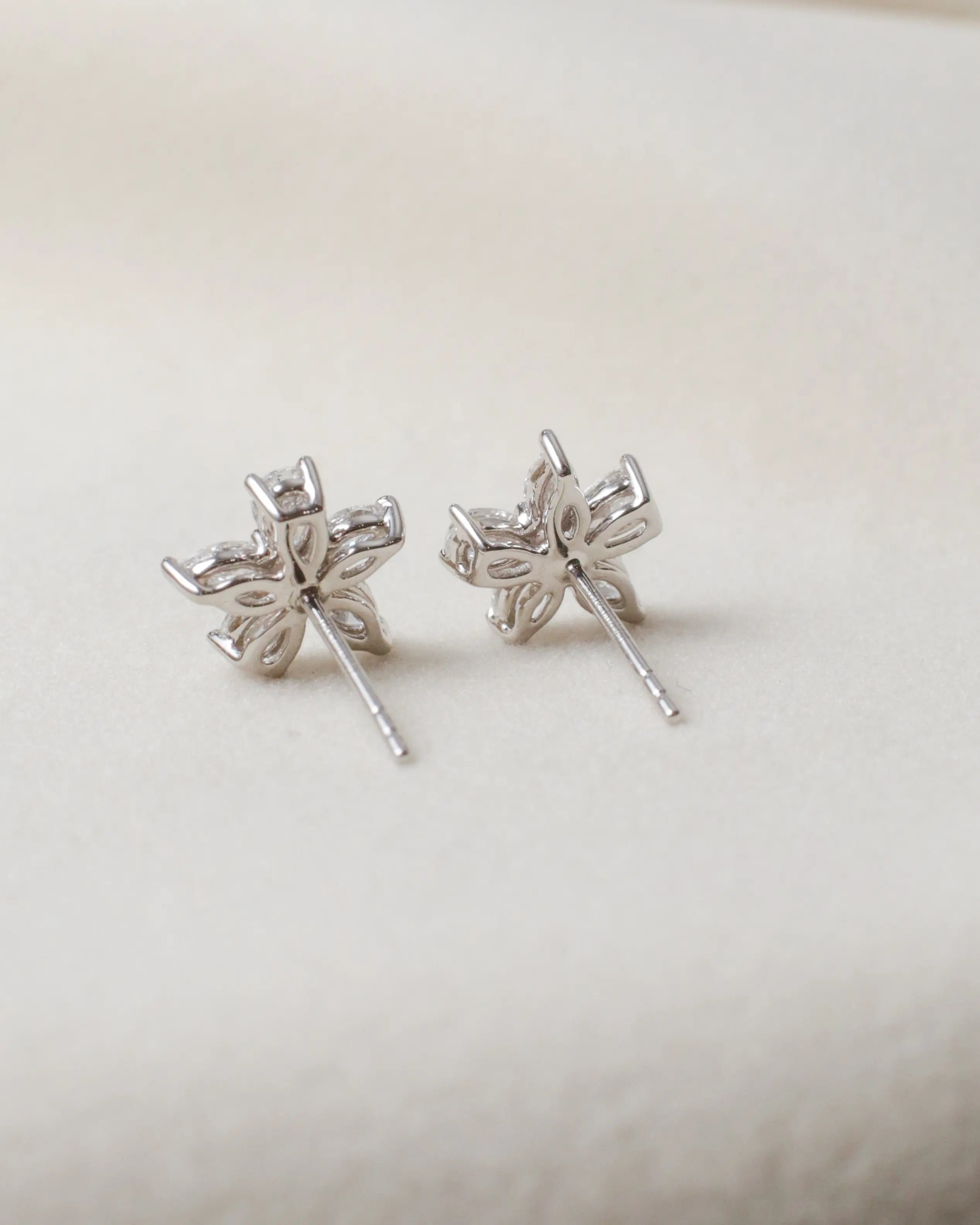 OEM/ODM/Wholesale Lab-Grown Diamond Flower Stud Earrings in 18K White Gold | 1.108ct Center Stones | Elegant Petal Design