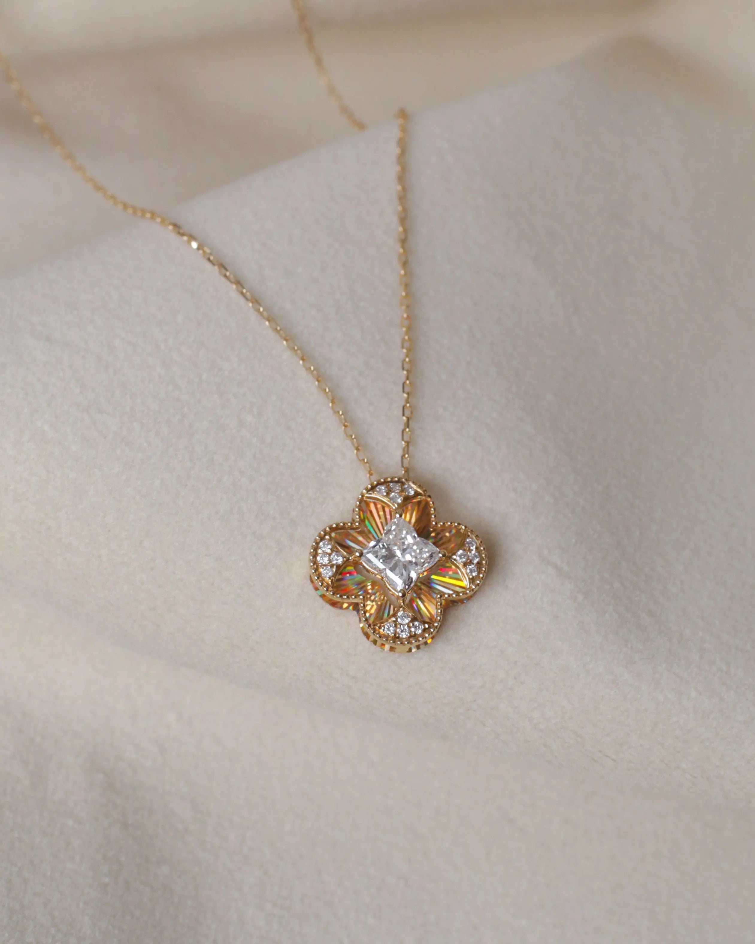OEM / ODM / Wholesale Lab-Grown Diamond Flower Pendant Necklace in 18K Gold | 0.547ct Center Stone + 0.050ct Accents | Floral Design