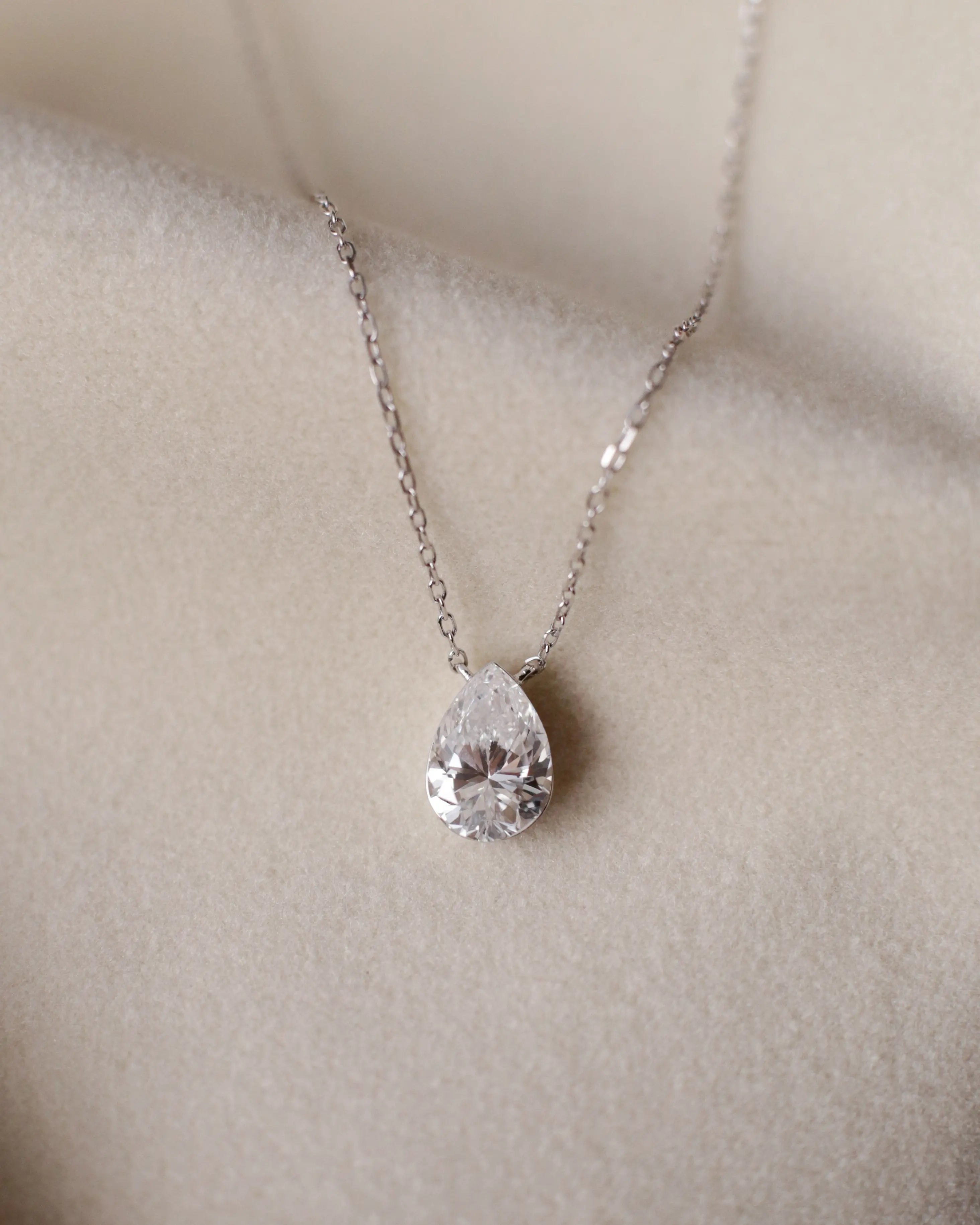 OEM / ODM / Wholesale Pear-Shaped Lab-Grown Diamond Pendant Necklace in 18K White Gold | 1.159ct Center Stone | Solitaire Design