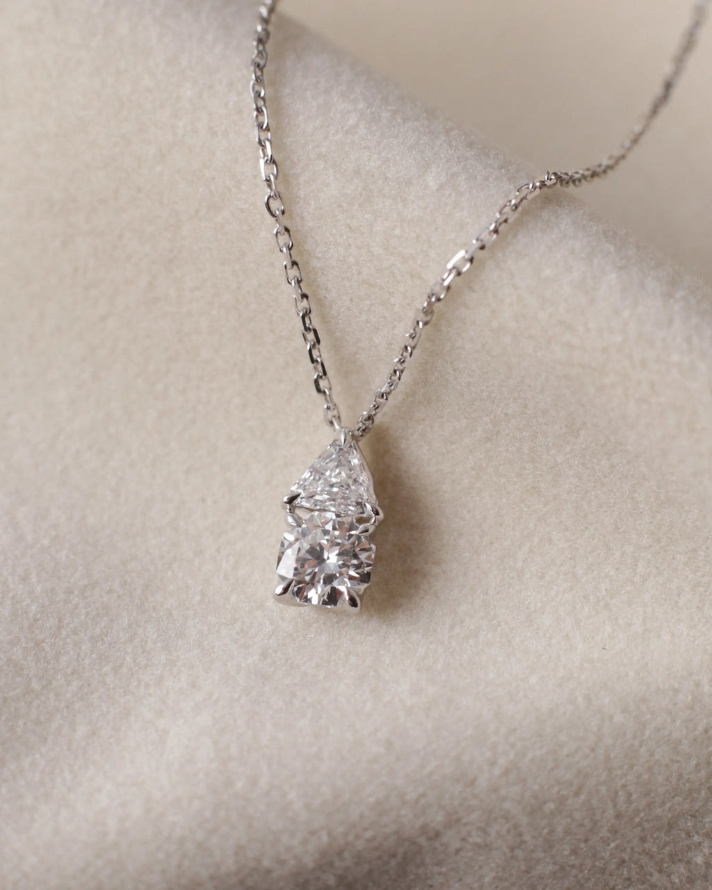 OEM / ODM / Wholesale Lab-Grown Diamond Pendant Necklace in 18K White Gold | 0.518ct Center Stone + 0.29ct Accent | Geometric Two-Stone Design