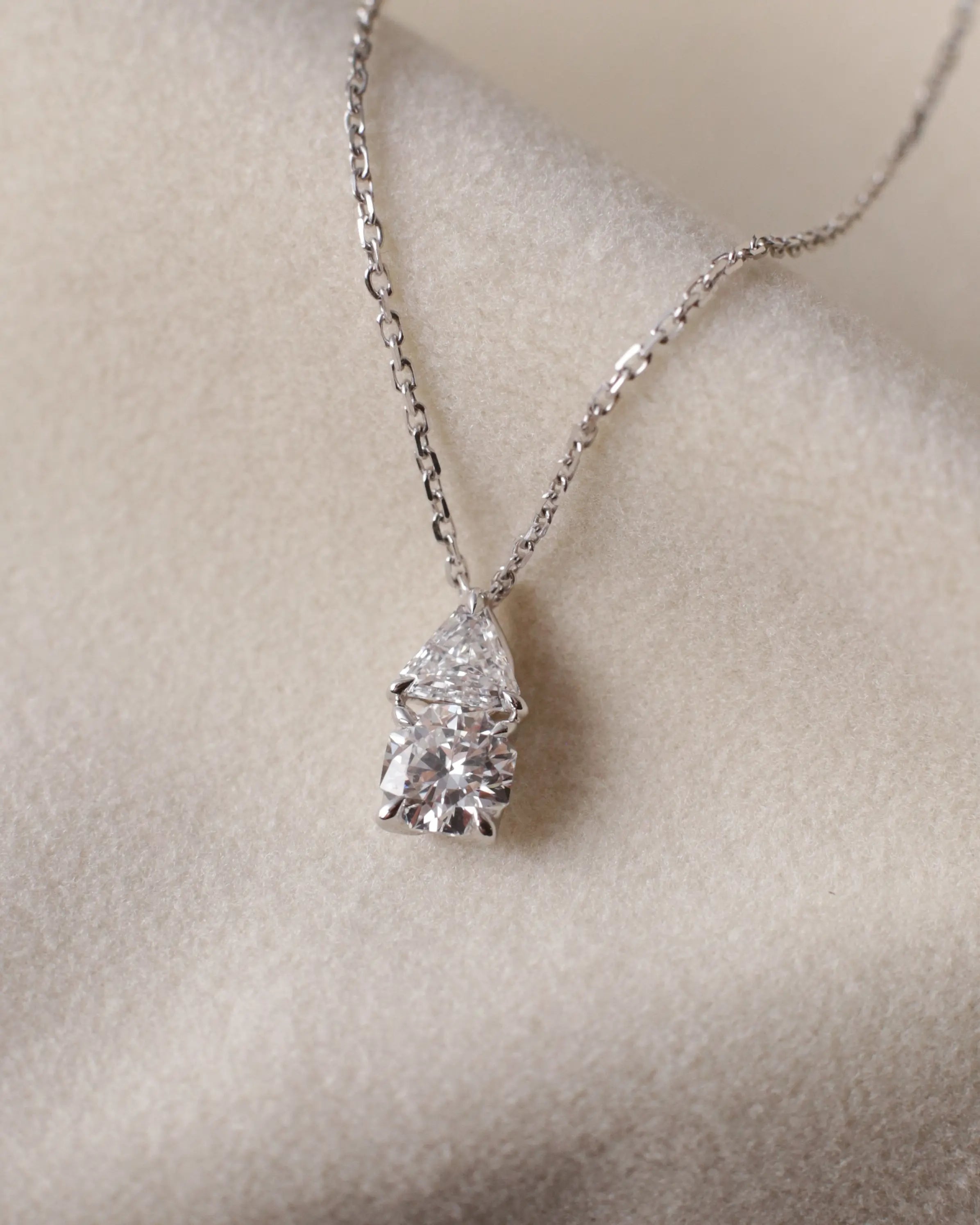 OEM / ODM / Wholesale Lab-Grown Diamond Pendant Necklace in 18K White Gold | 0.518ct Center Stone + 0.29ct Accent | Geometric Two-Stone Design