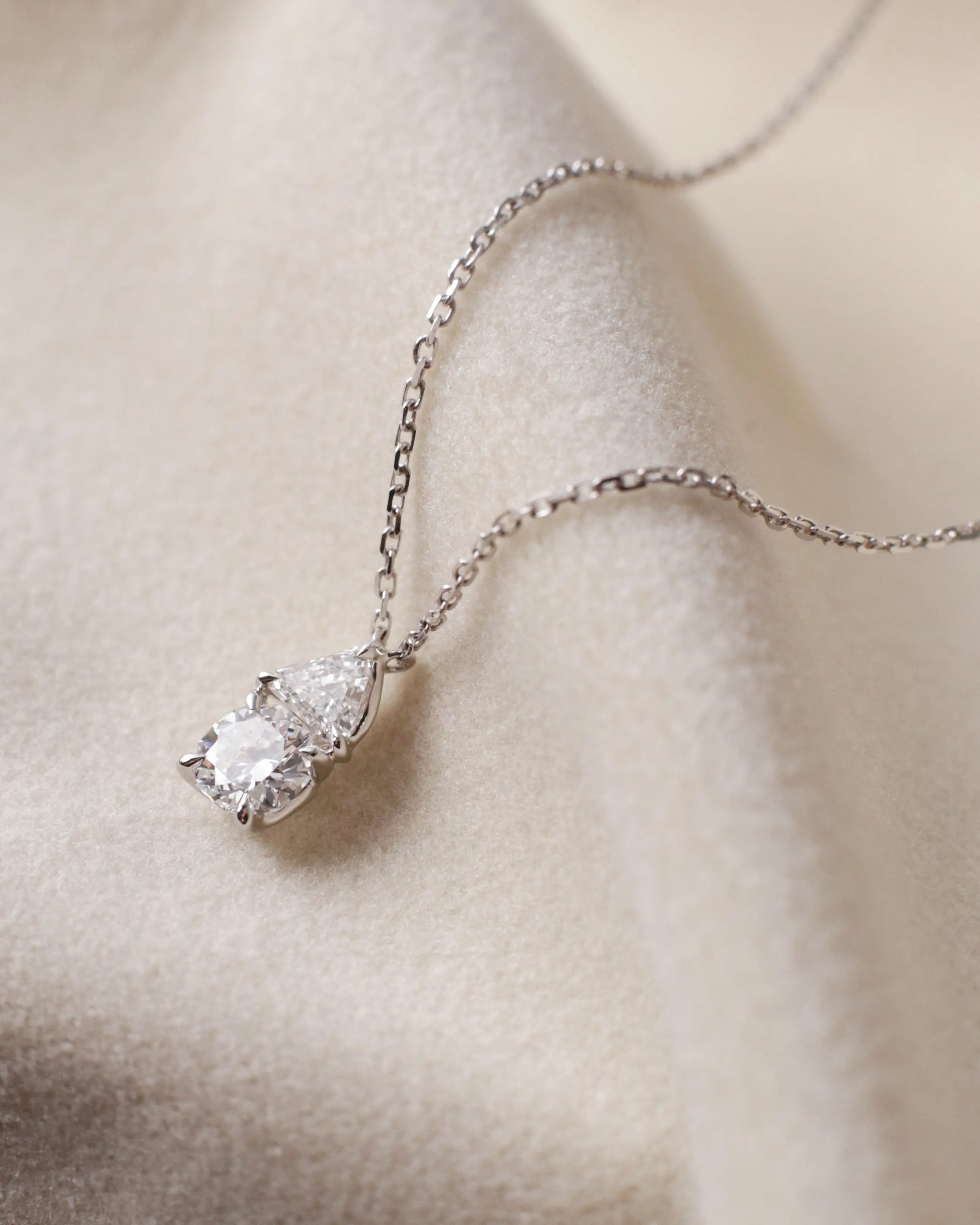 OEM / ODM / Wholesale Lab-Grown Diamond Pendant Necklace in 18K White Gold | 0.518ct Center Stone + 0.29ct Accent | Geometric Two-Stone Design