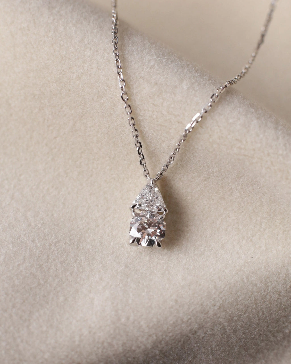 OEM / ODM / Wholesale Lab-Grown Diamond Pendant Necklace in 18K White Gold | 0.518ct Center Stone + 0.29ct Accent | Geometric Two-Stone Design
