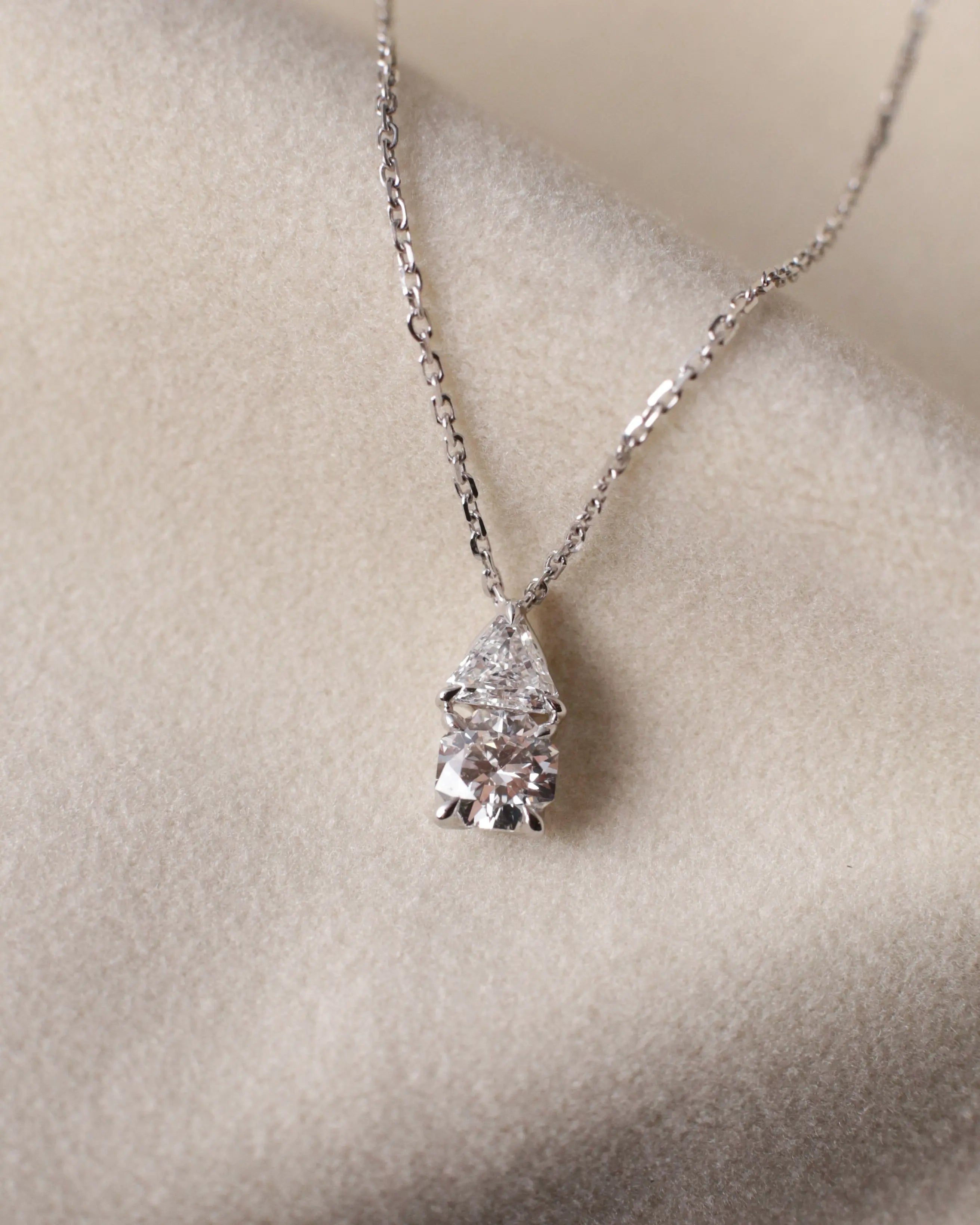 OEM / ODM / Wholesale Lab-Grown Diamond Pendant Necklace in 18K White Gold | 0.518ct Center Stone + 0.29ct Accent | Geometric Two-Stone Design