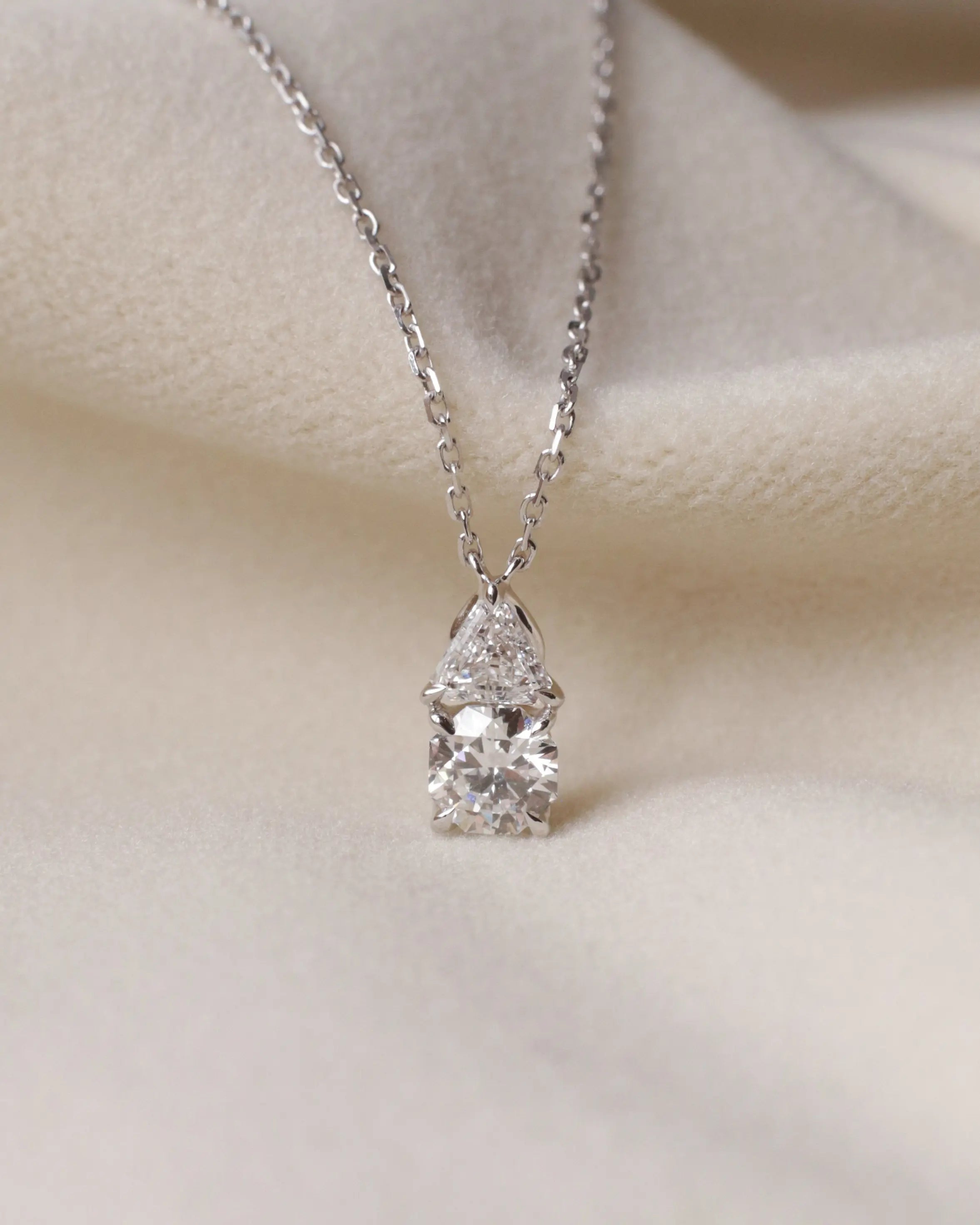 OEM / ODM / Wholesale Lab-Grown Diamond Pendant Necklace in 18K White Gold | 0.518ct Center Stone + 0.29ct Accent | Geometric Two-Stone Design